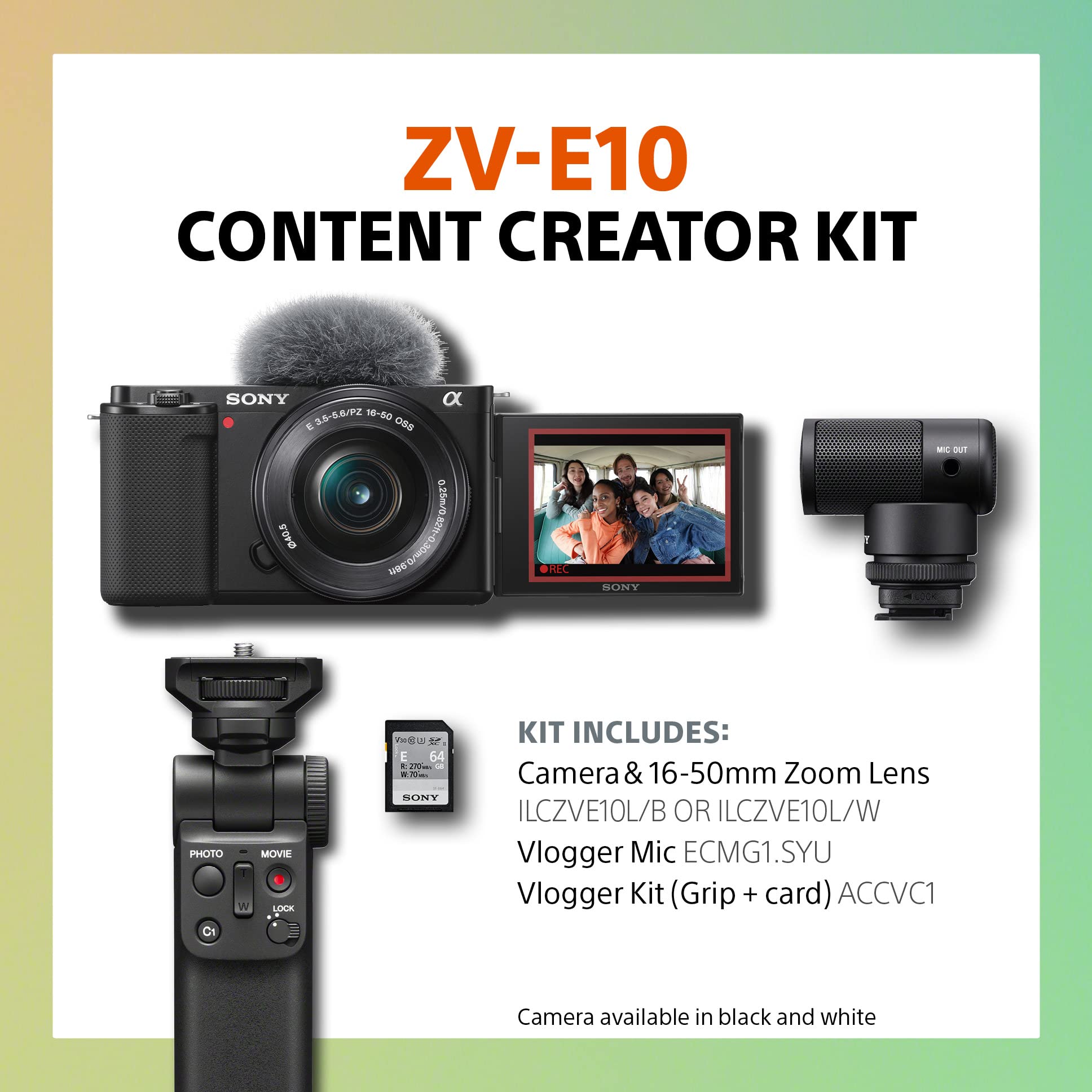 Sony Alpha ZV-E10 - APS-C Interchangeable Lens Mirrorless Vlog Camera Kit - Black: Black w/16-50mm w/ Content Creator Kit