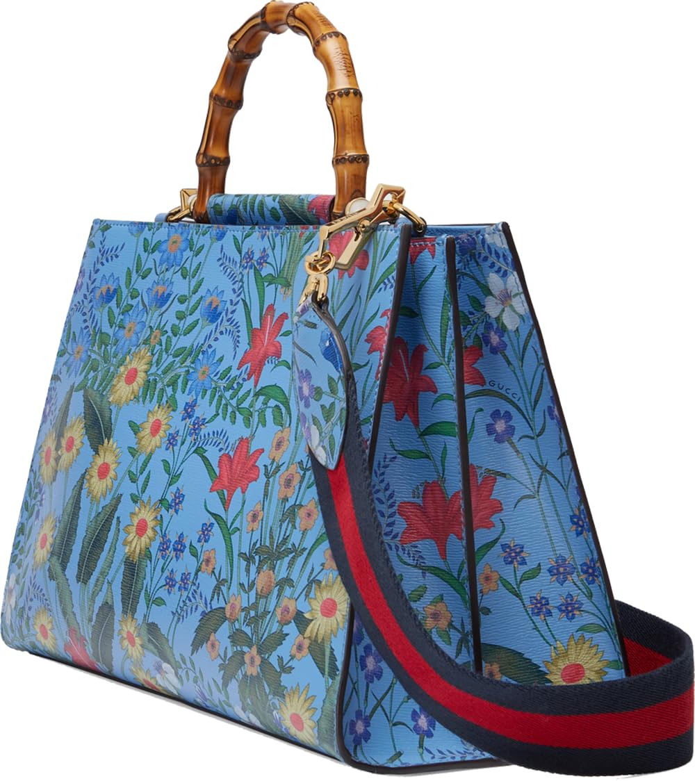 Gucci Flora Azure Shanghai Blue Large Floral Handbag Italy Bag Handbag Flower Bamboo New: Gucci Flora Azure Shanghai Blue Large Floral Handbag Italy Bag Handbag Flower Bamboo New
