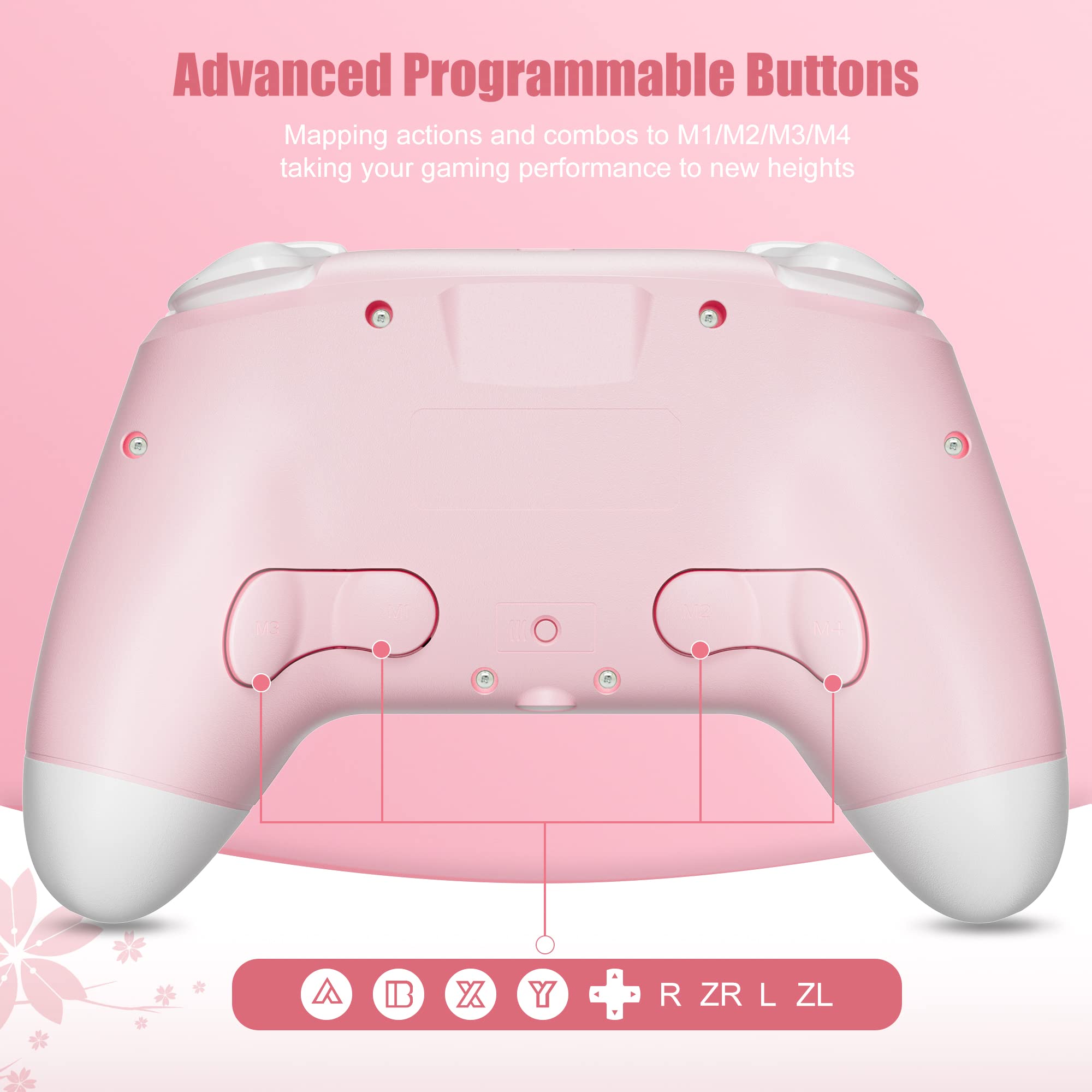 Mytrix Wireless Pro Controllers for Nintendo Switch, Windows PC iOS Android Steam/Steam Deck,  Bluetooth Controller with Programmable, Headphone Jack, Adjustable LED Light/Turbo/Vibration: Light Pink