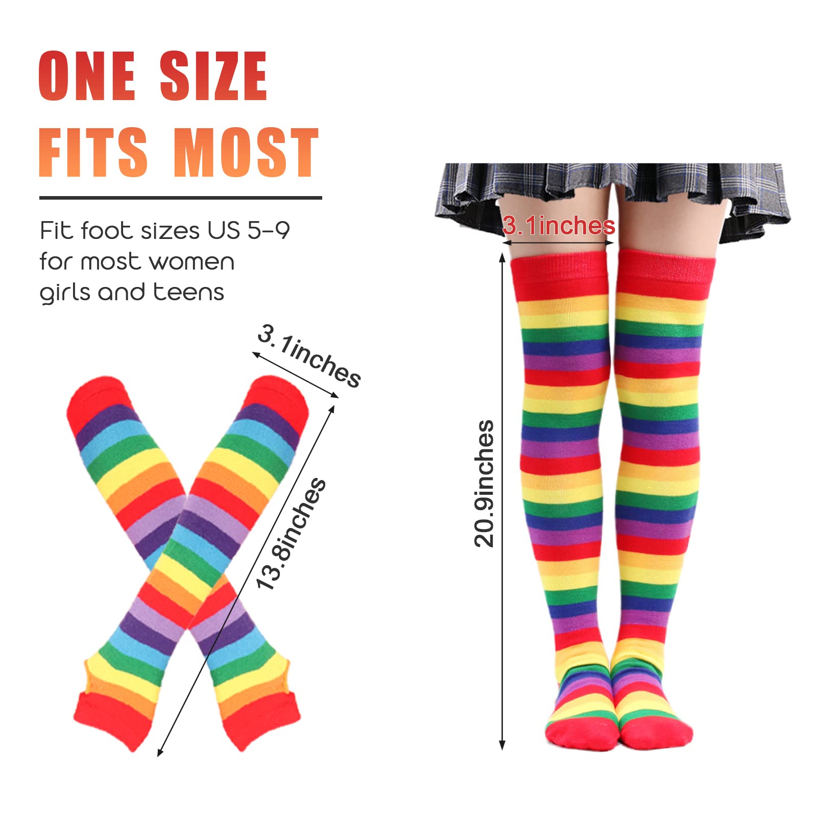 Barrlves 2/4 Sets Womens Striped Knee High Socks Long Knitted Arm Warmers Fingerless Gloves for Halloween Costume thumbnail 2