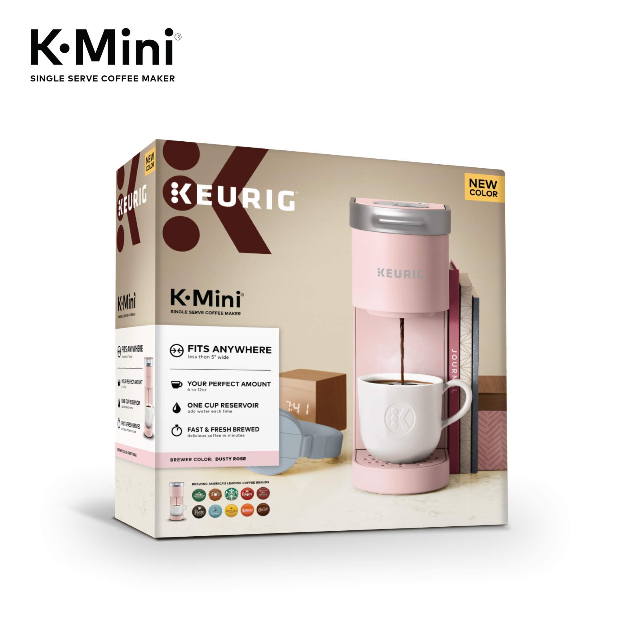Keurig K-Mini Single Serve K-Cup Pod Coffee Maker, 6 to 12oz Brew size, with Cord Storage, Perfect for Small Spaces,: Dusty Rose