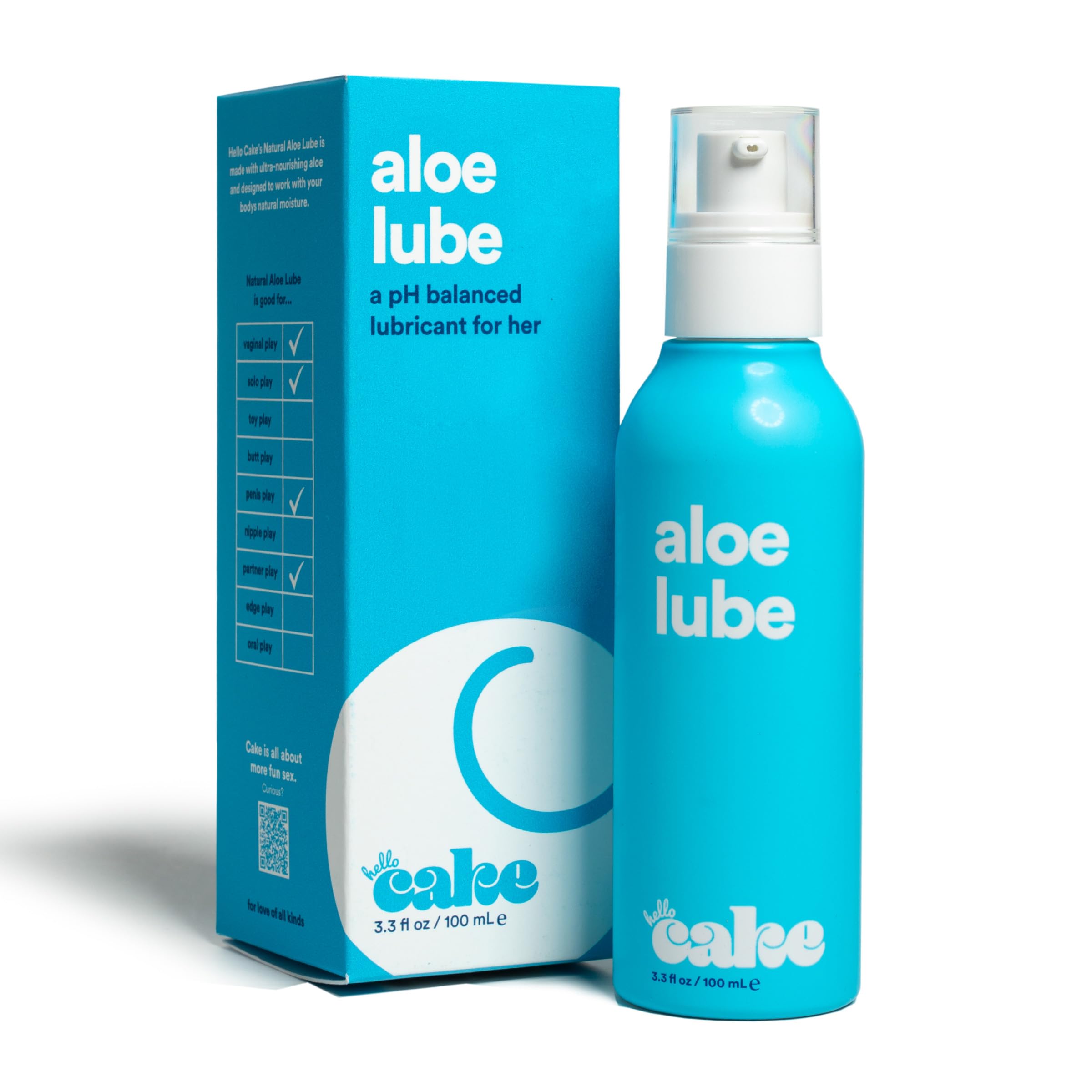 Hello Cake -Based Personal Lubricant - Hydrating, Long-Lasting, Non-Sticky, Ultra Slippery, Condom Compatible Lube for Men, Women, and Couples 3.3 fl oz: Natural