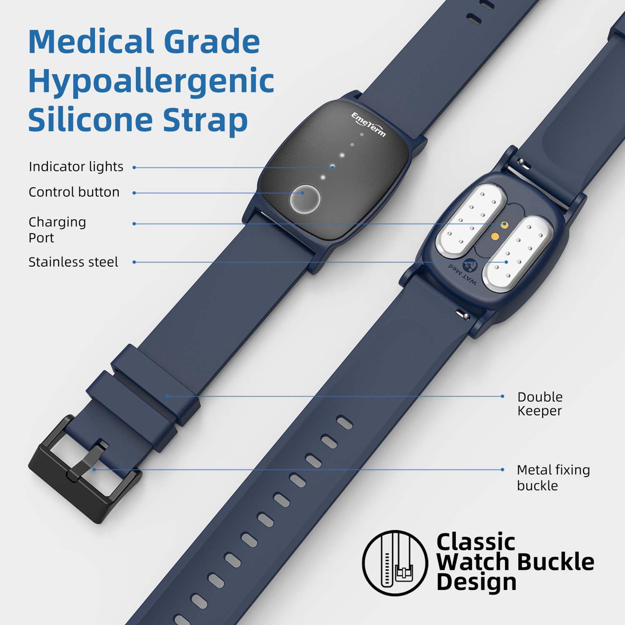 EmeTerm Explore FDA-Cleared  Anti-Nausea Wristband IP67 Waterproof Morning Motion Sickness Relief Rechargeable Classic Strap Design Drug Free Without Side Effects FSA/HSA Eligible