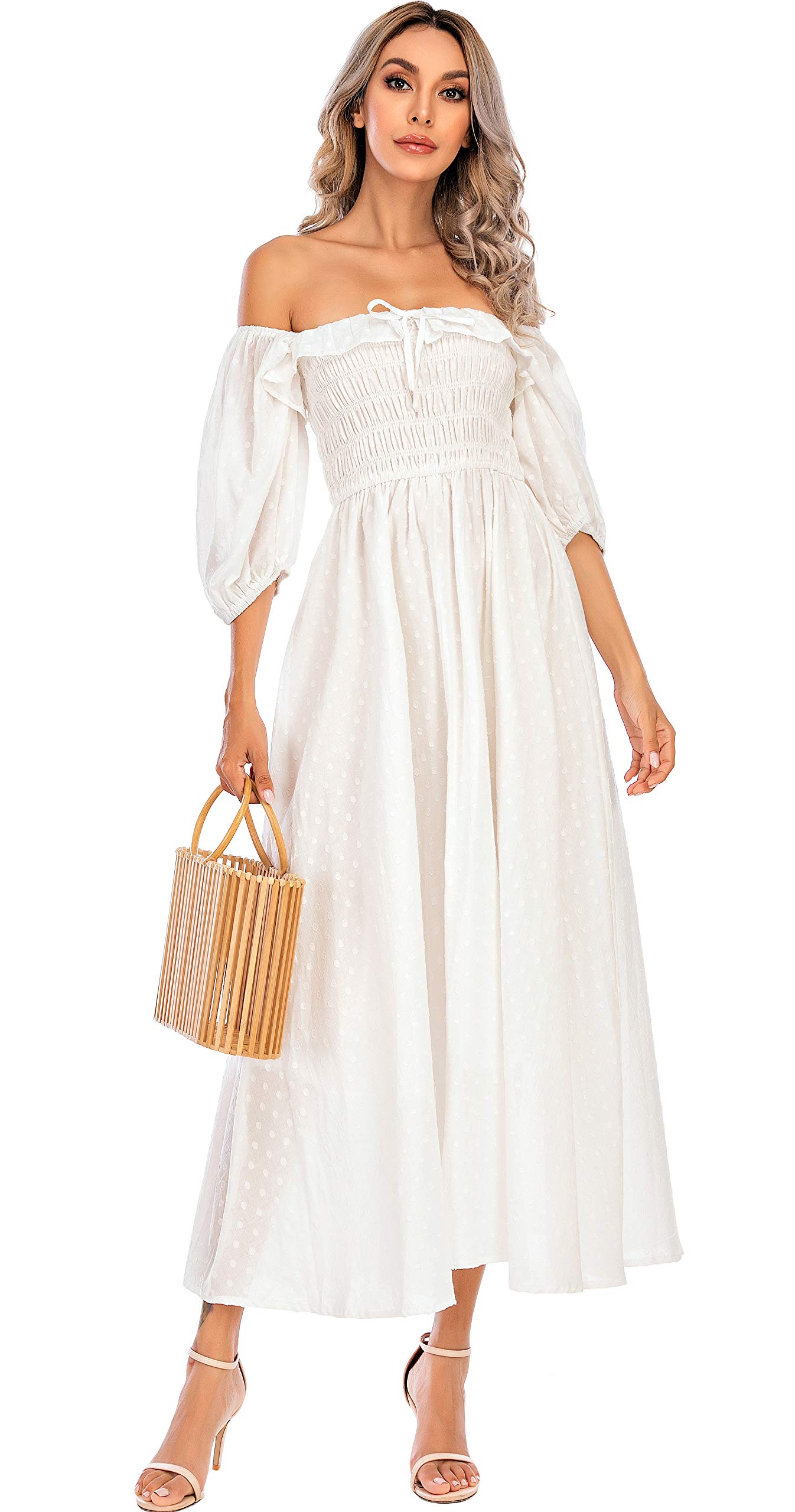 R.Vivimos Vintage A Line Ruffled Dresses: Medium White-1