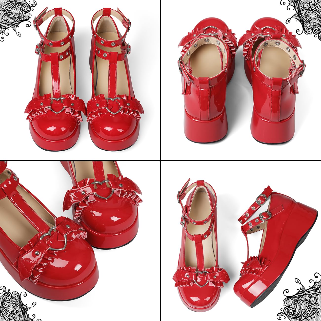 CELNEPHO Mary Jane Shoes Women Cute Ankle Strap Platform Wedge High Heel Pumps Gothic Party Dress Shoes for Women: 9.5 Red Patent