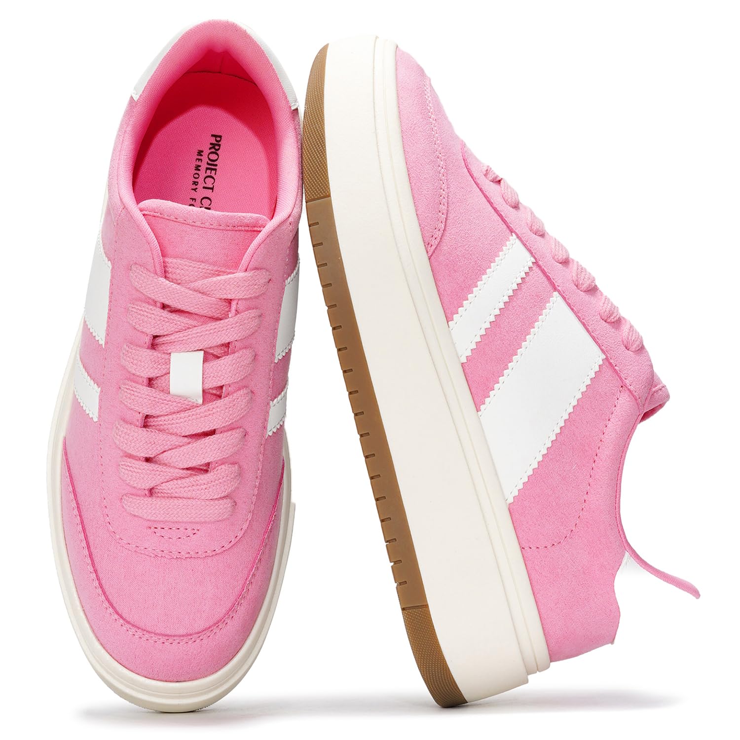 Project Cloud Platform Sneakers for Women - Lightweight Memory Foam Insole Fashion Sneakers for Women Footwear - Non-Slip Womens Sneakers Platform Shoes Women's Fashion (Nita): 7 Pink-white Stripes