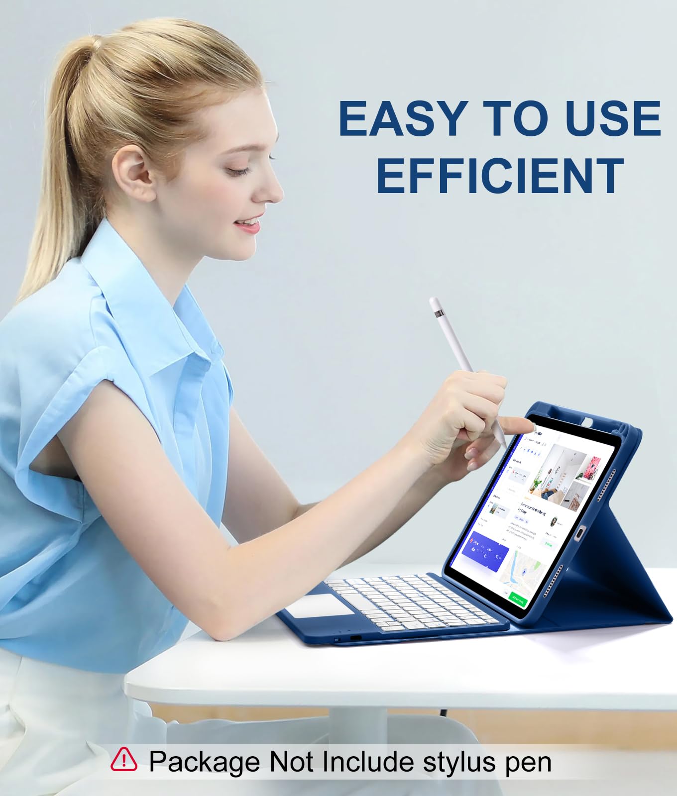 Harvopu Compatible for iPad 11th 10th Generation Case with Keyboard, Folio Cover with Pencil Holder, Multi-Touch Trackpad, 7 Color Backlit, Detachable Keyboard for iPad (A16) 11th/10th Gen (Navy Blue)