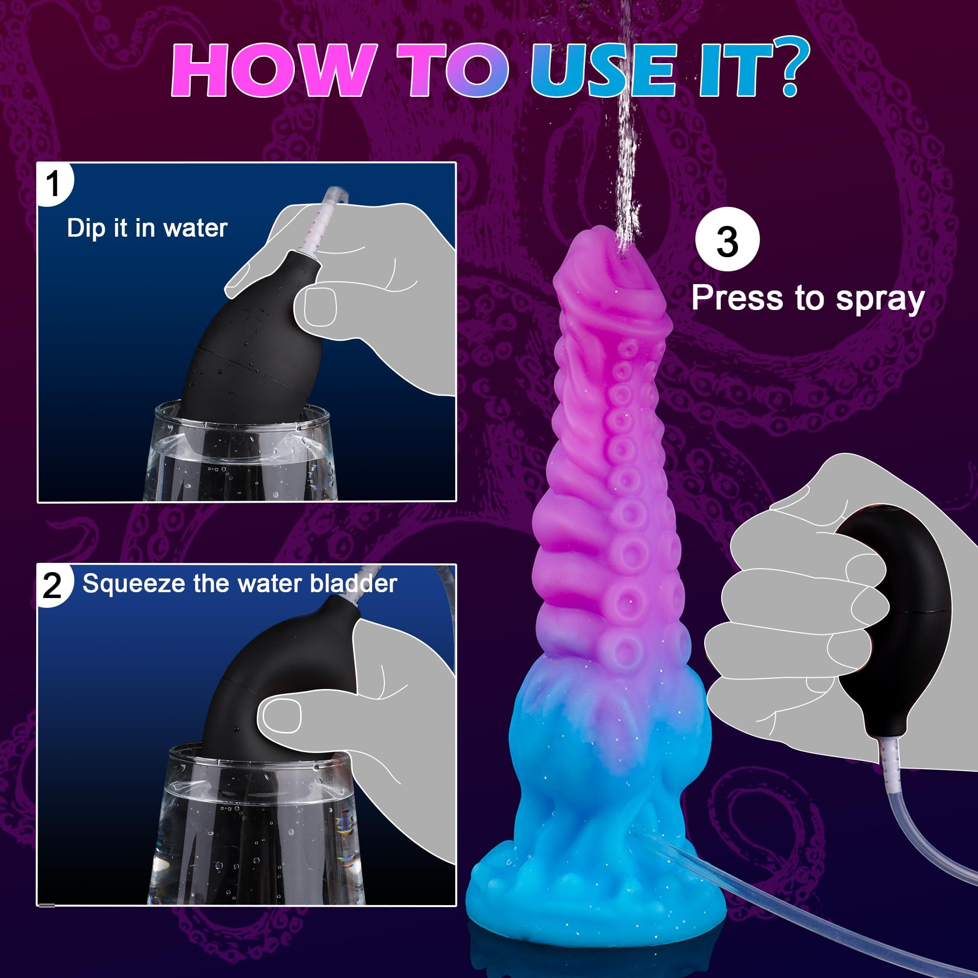 9.7" Squirting Tentacle Dildo, Fantasy Monster Dragon Dildo with Knot, Soft Silicone Ejaculating Toy with Strong Suction Cup, Adult Pleasure Sex Toy for Women Men