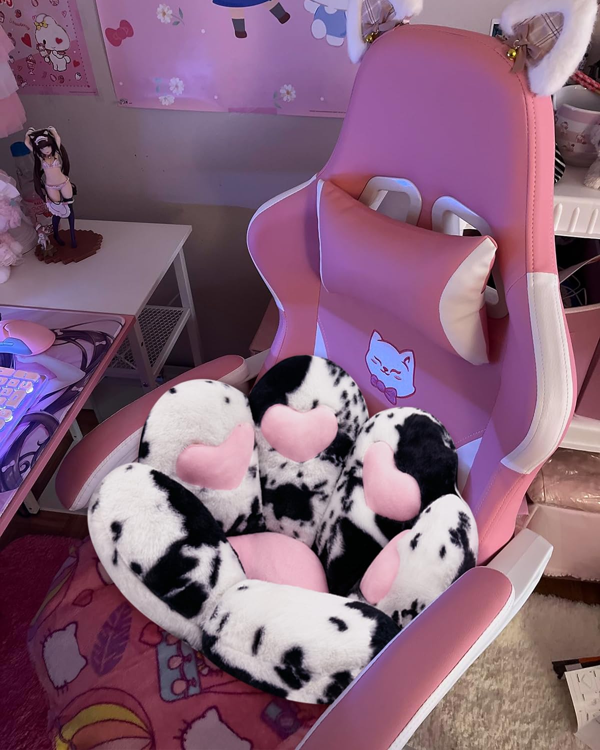 MOONBEEKI Cat Paw Cushion Chair Comfy Kawaii Plush Seat Cushions Shape Lazy Pillow for Gamer Chair 28"x 24" Cozy Floor Cute Seat Kawaii for Girl Worker Gift, Dining Room Bedroom Decorate Black: Milk Cow 28 Inch