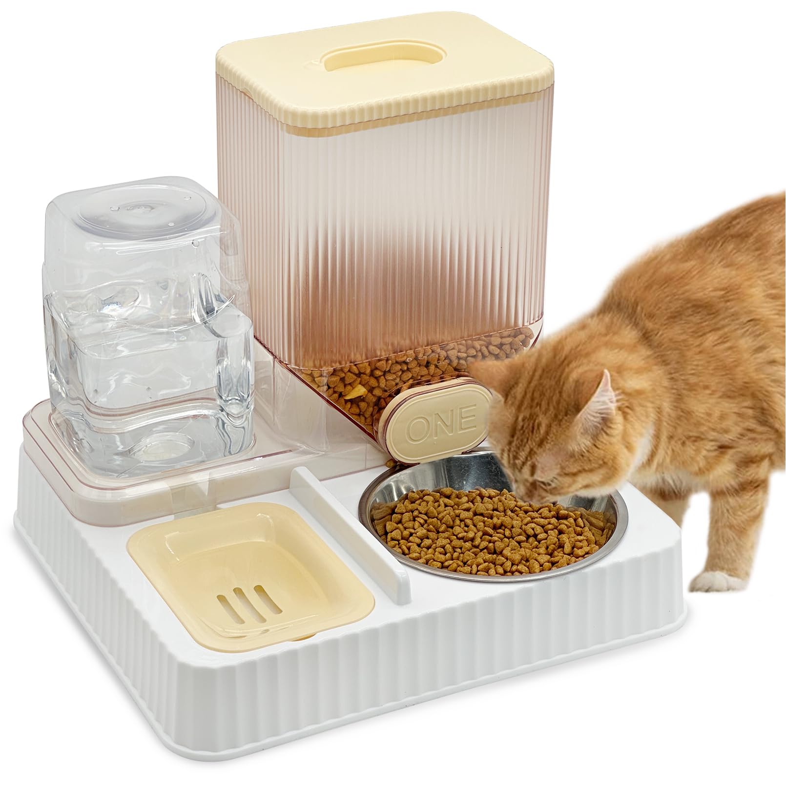 Fhiny Gravity Cat Feeder and Water Dispenser, 2 in 1 Automatic Pet Waterer Detachable Stainless Steel Food Bowls Set Pet Food Storage for Small Dog Puppy Cat Kitten Pet Easy Clean (Grey): Style E Yellow-Metal Bowl