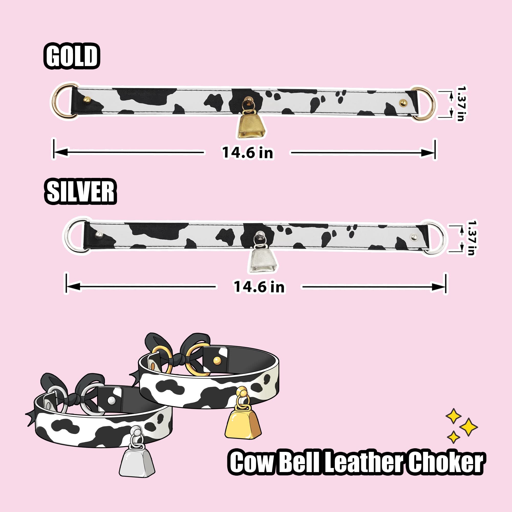 paloli Basic Cow Print Bell Collar Choker Necklace for women: Black Gold Bell