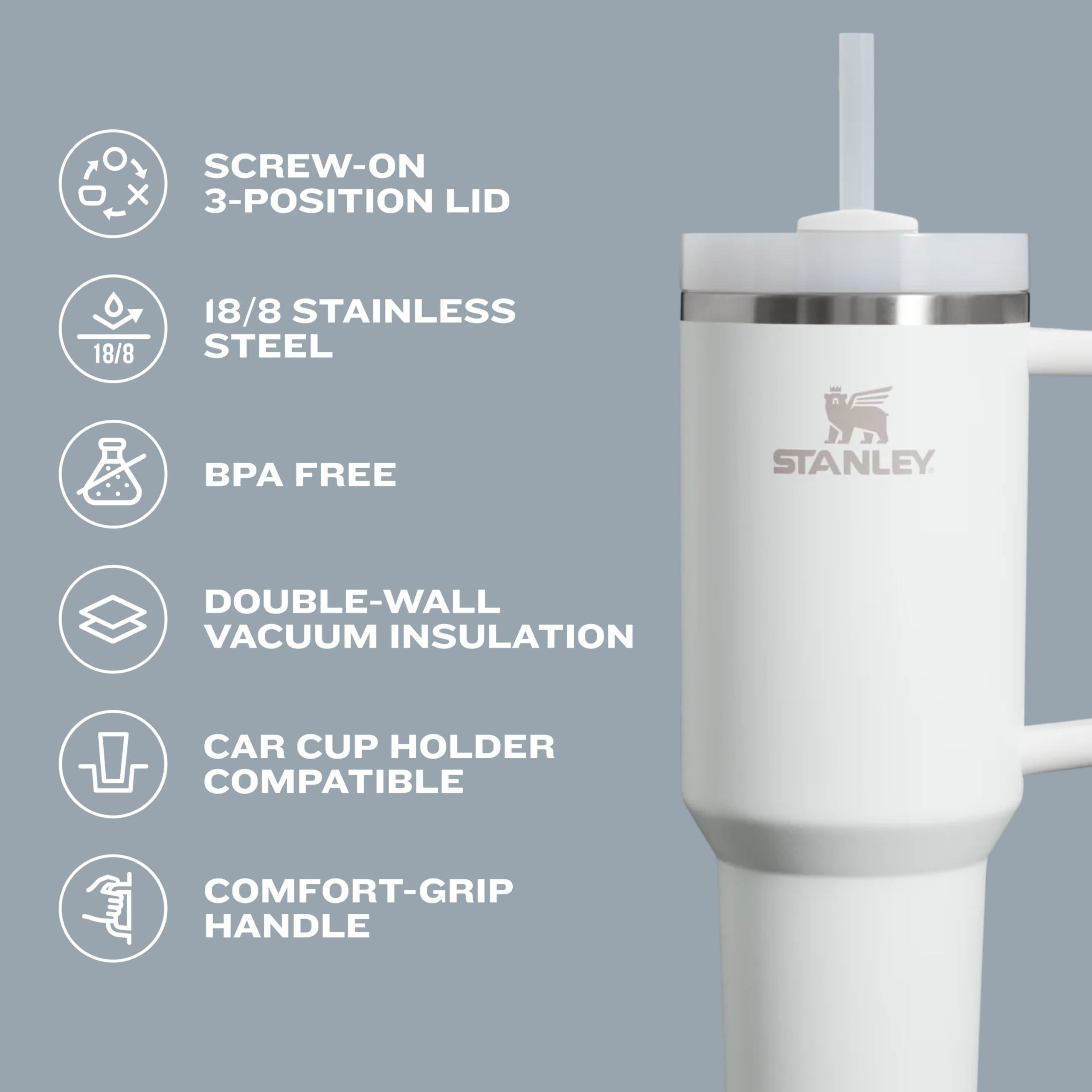 Stanley Quencher H2.0 Tumbler with Handle and Straw 30 oz | Flowstate 3-Position Lid | Cup Holder Compatible for Travel | Insulated Stainless Steel Cup | BPA-Free | Rose Quartz 2.0 - Image 4