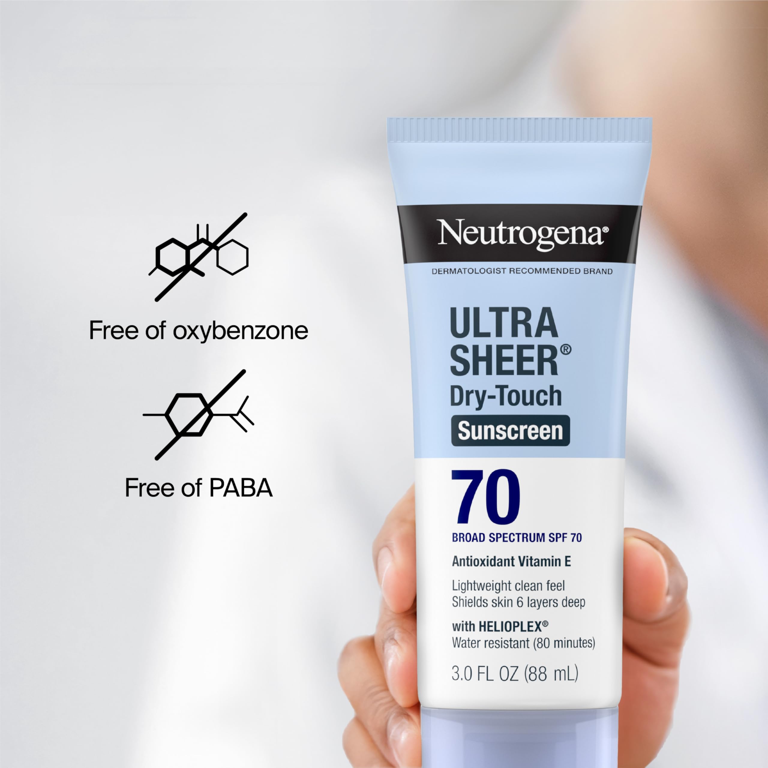 Neutrogena Ultra Sheer Dry-Touch Water Resistant and Non-Greasy Sunscreen Lotion with Broad Spectrum SPF 70, 3 Fl Oz (Pack of 1): 3 Fl Oz (Pack of 1) SPF 100+