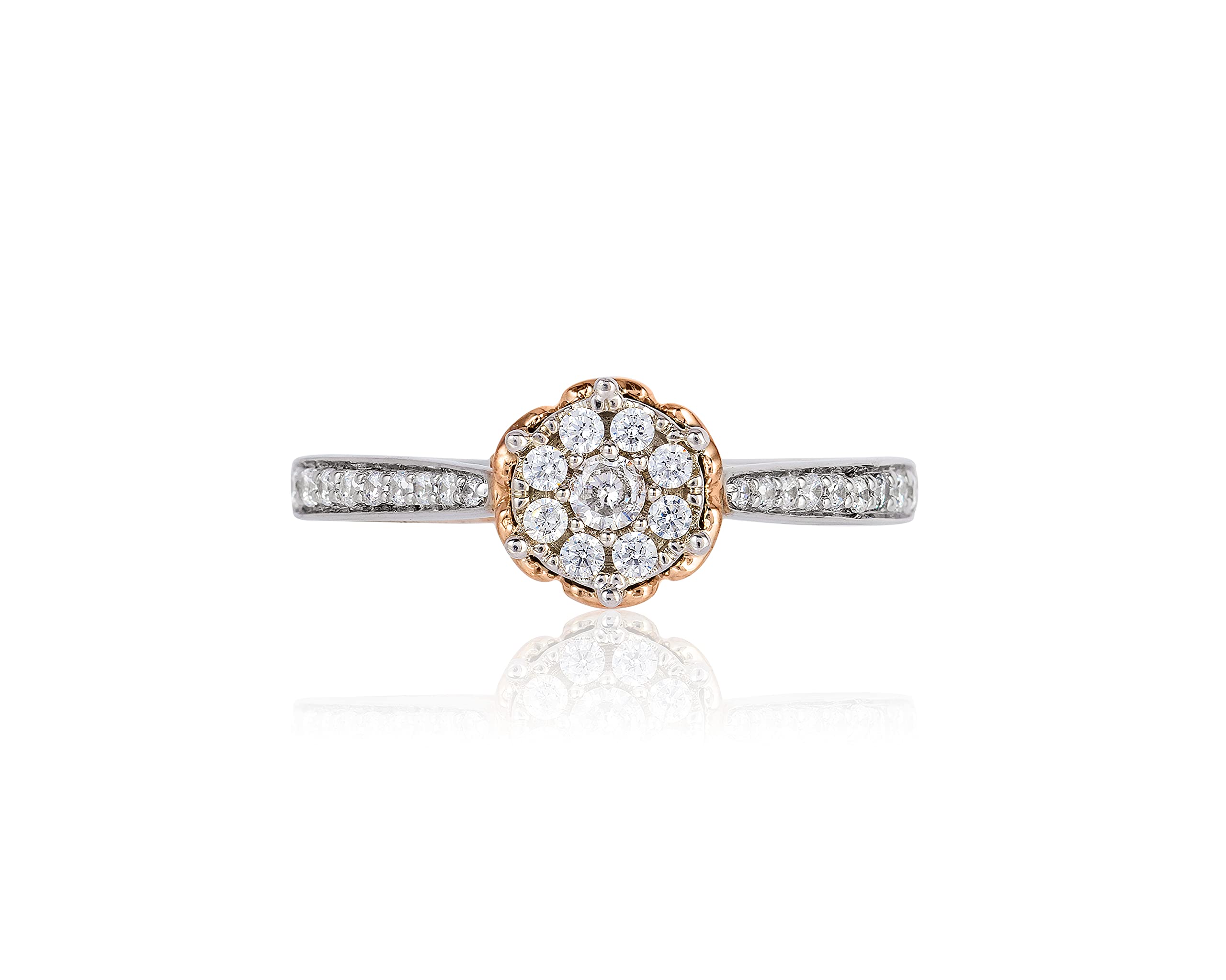 Jewelili Enchanted Disney Fine Jewelry 14K White Gold and Rose Gold 1/3 Cttw Diamond Belle Rose Composite Bridal Ring: 6
