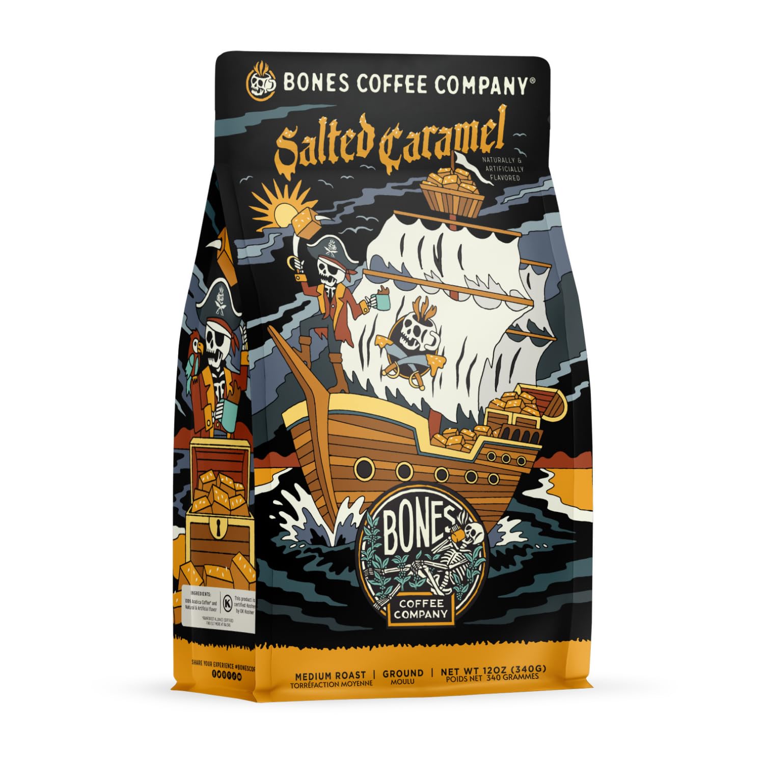 Bones Coffee Company The Nightmare Before Christmas Mudslide Boogie Flavored Coffee Beans, Medium Roast Ground Coffee Low Acid, Chocolate Mudslide Flavor (12 oz)