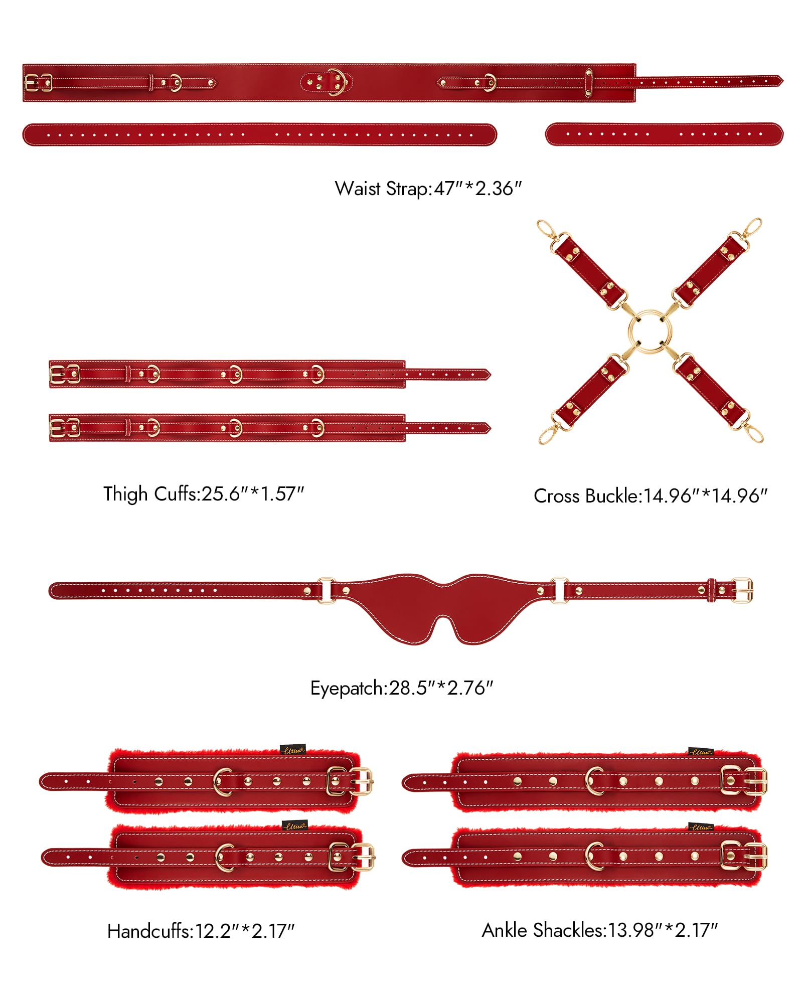 UTIMI Sex Bondage BDSM Kit Restraints 6PCS Sets with Adjustable Handcuffs Ankle Cuff Thigh Cuffs Blindfold Cross Strap Waist Strap Adult SM Games Sex Toys for Men Women and Couples: Red
