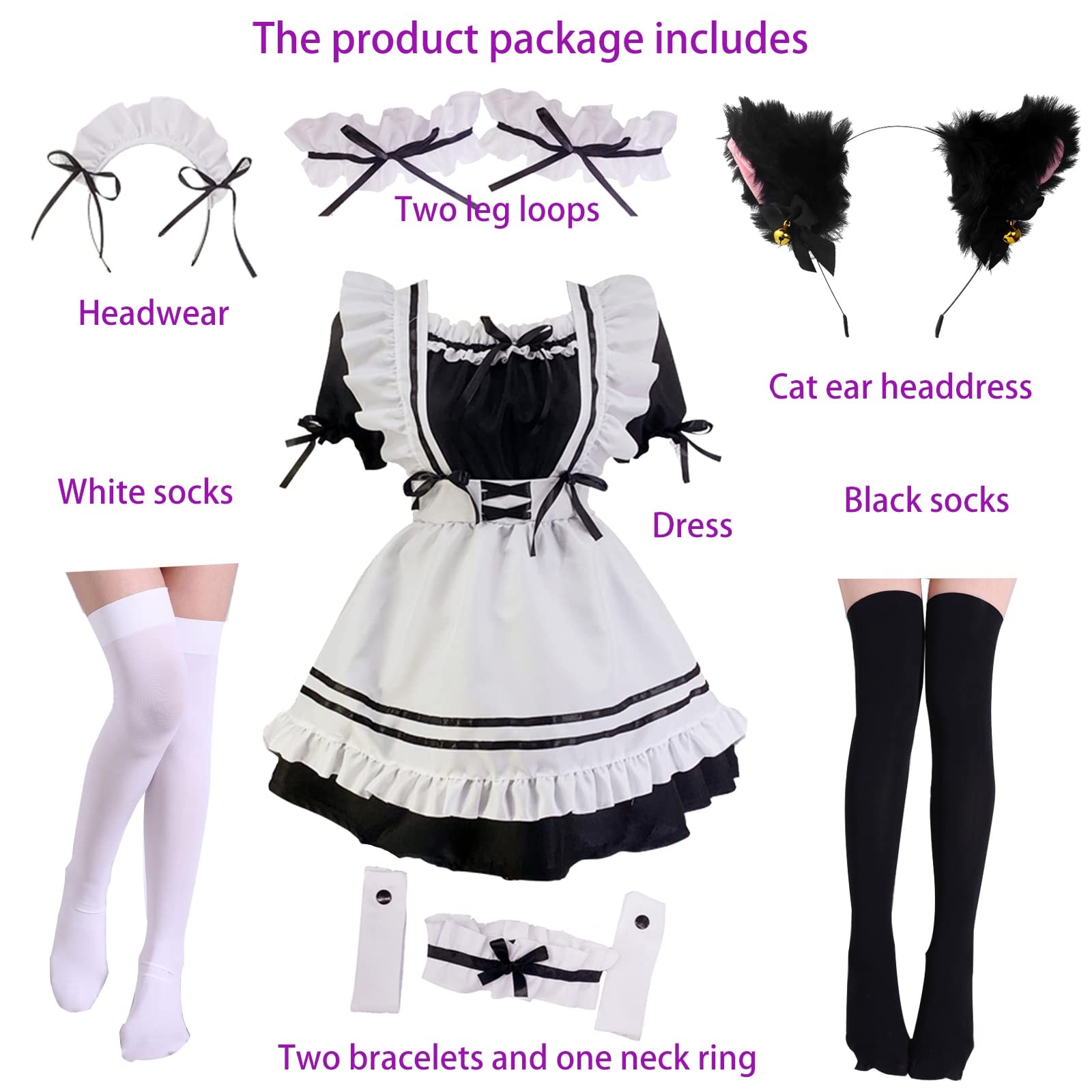 JFFLYIT Japanese Anime Cosplay Maid Outfit Dress Japanese Maid Outfit Set Cute Halloween Makeup Cosplay Costume - Image 2