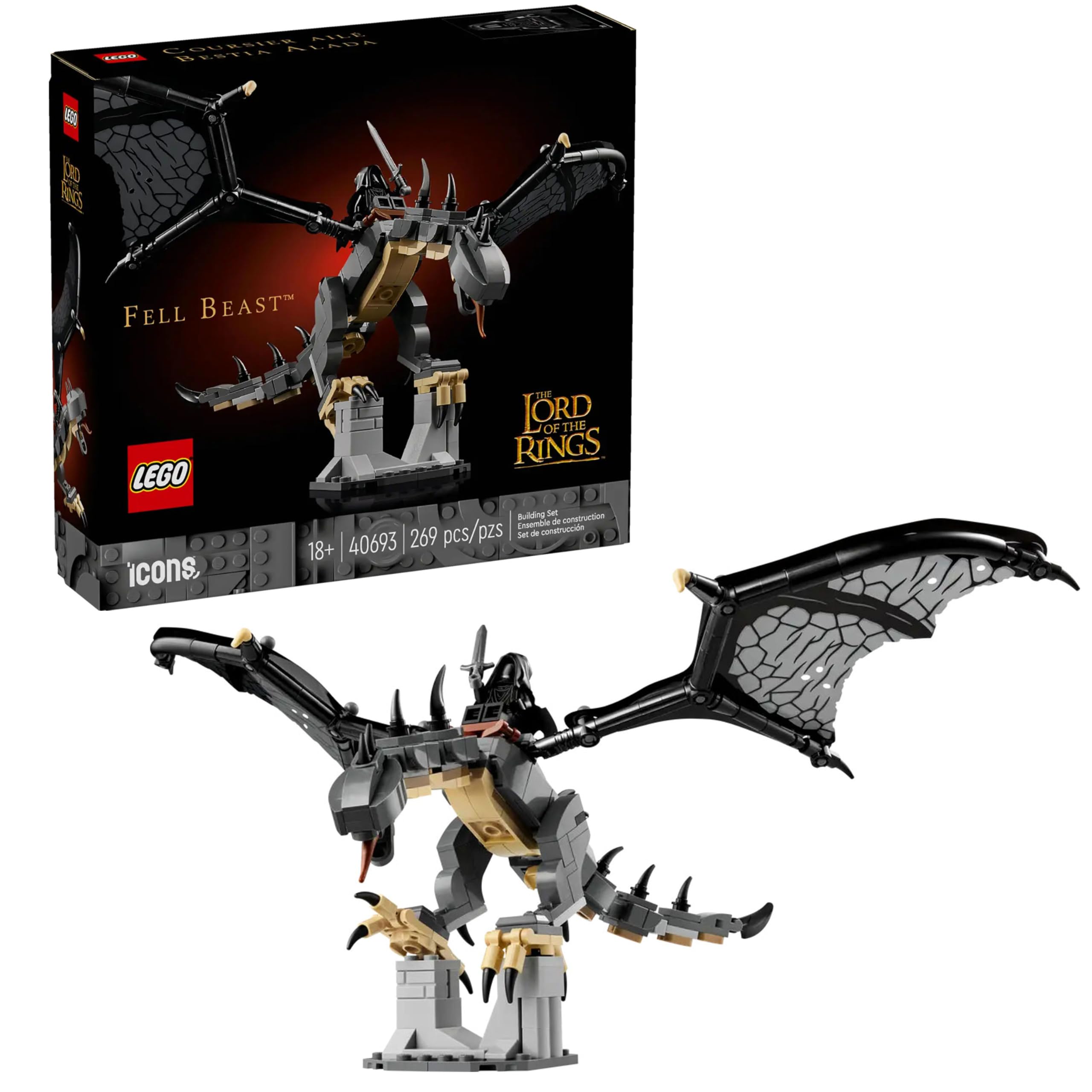 LEGO Icons The Lord of The Rings Fell Beast 40693 Building Set for Adults, Featuring Nazgûl Minifigure and Osgiliath Display, 269 Pieces