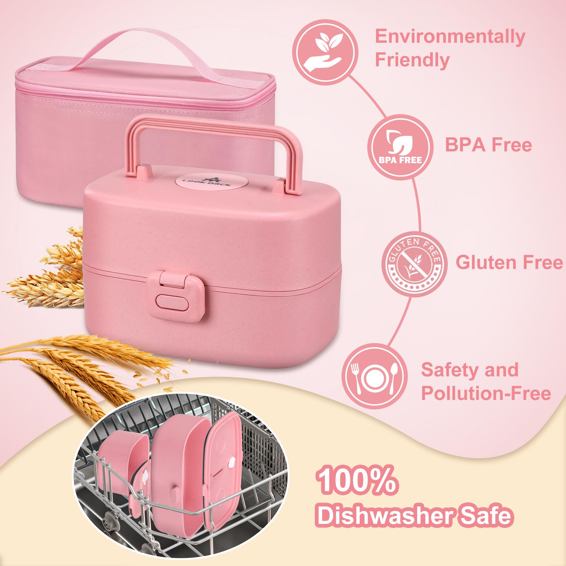 Pawtong Bento Lunch Box with 8oz Soup Thermo, Kids Sustainable Bento Box Leakproof Lunch Food Containers with Lunch Bag, Kids Thermo Insulated Hot Food Jar for School, Trvael (): Pink