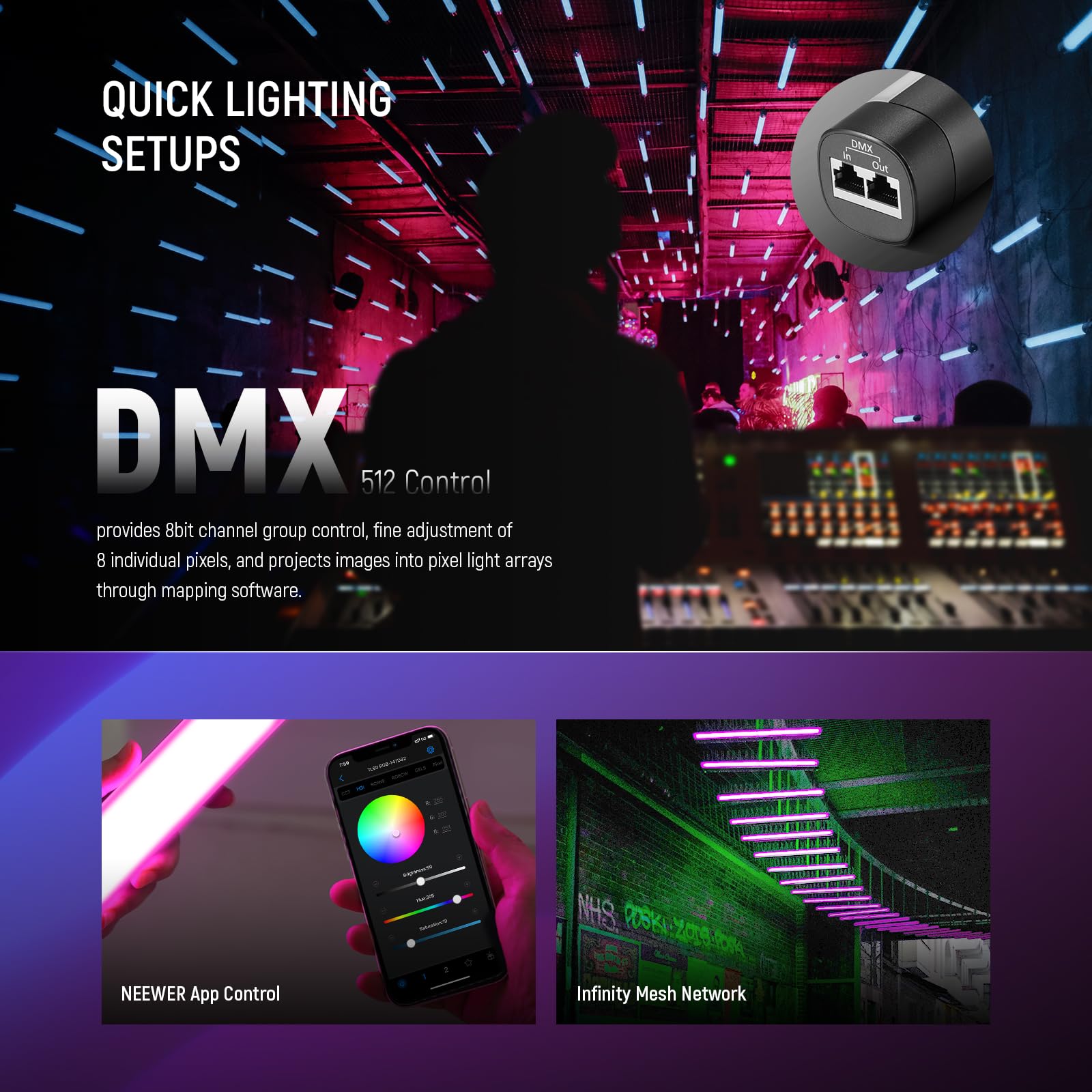 NEEWER TL60 RGB Tube Light, 20W Full Color RGBWW LED Video Lighting Wand Stick for Studio Photography Recording Streaming, APP/2.4G/DMX Control, 7 Pixel Effects 18 Scenes, 2500-10000K CRI97+ TLCI98+: 20W with 3000mAh Battery