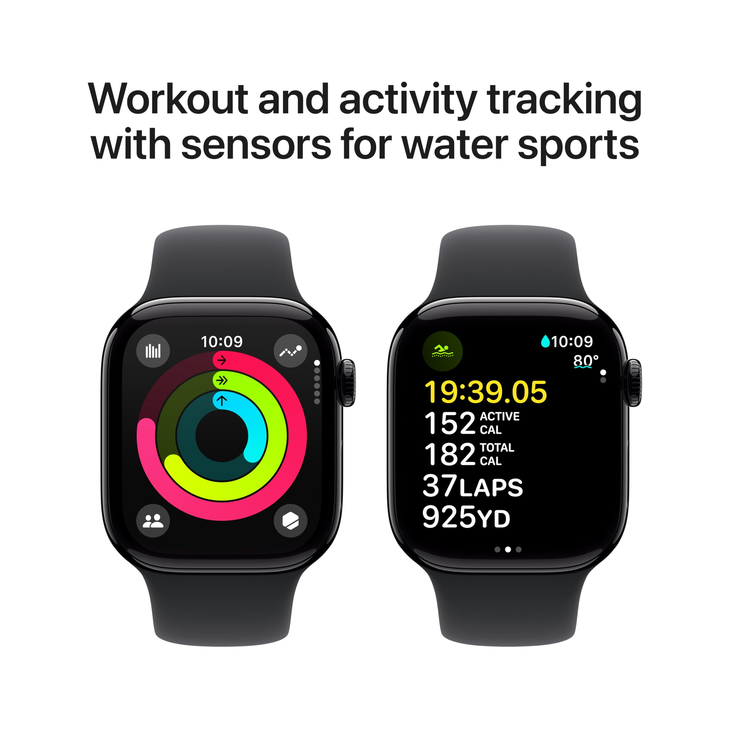 Apple Watch Series 10 [GPS 42mm case] Smartwatch with Silver Aluminium Case with Blue Cloud Sport Loop. Fitness Tracker, ECG App, Always-On Retina Display, Carbon Neutral: Jet Black Aluminium Case with Black Sport Band 42mm case + Small/Medium band GPS With AppleCare+ (2 Years)