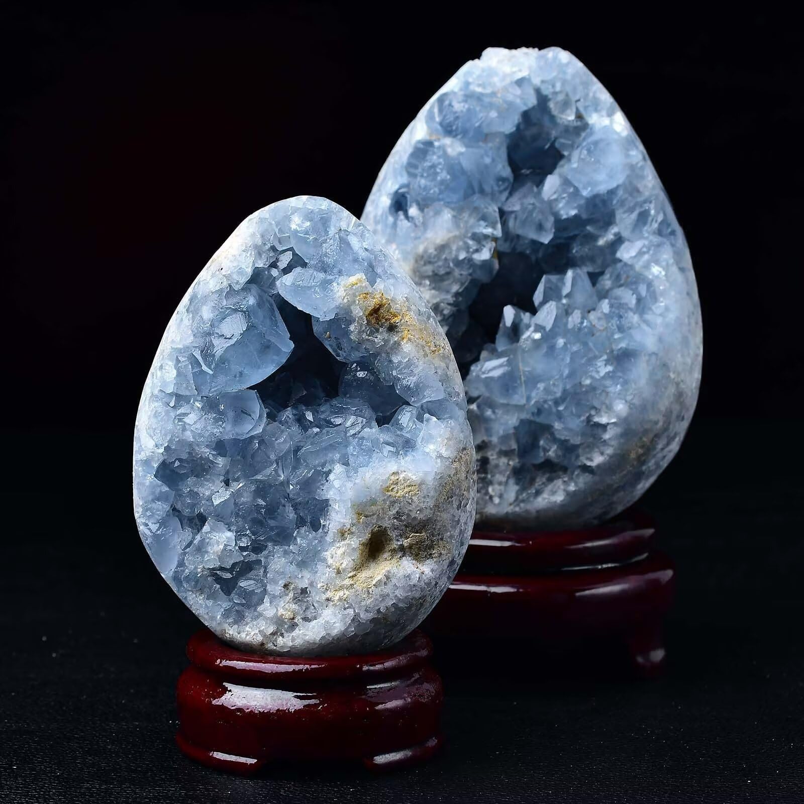 FZBHRO Natural Blue Celestite Geode Egg Healing Crystal Stone Collection Mineral Specimen with Stand Home Office Decor 6.6-7.7 Pounds: Dark Blue 1.3-1.7 Pound