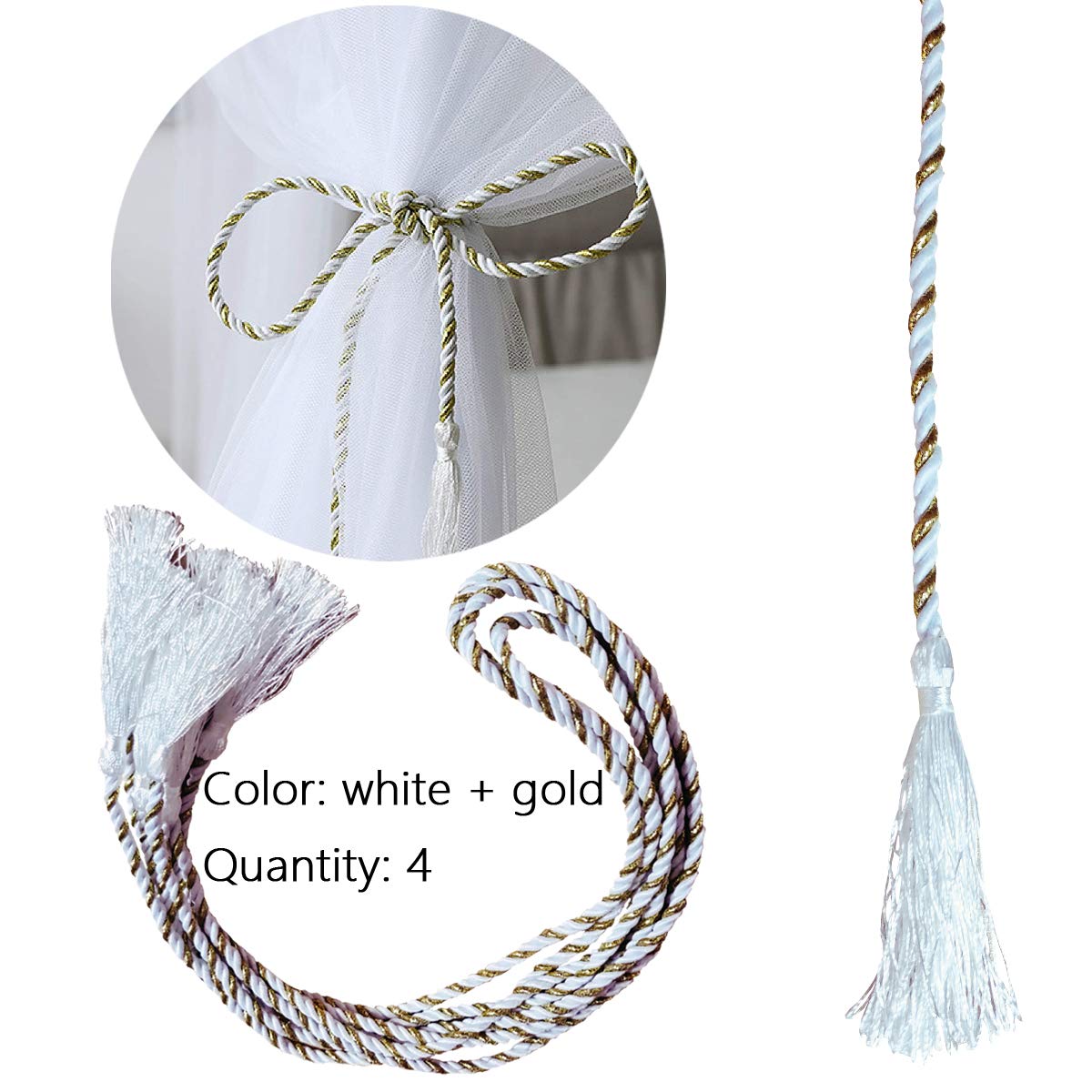 Bed Canopy with LED Star Lights, Canopy Bed Curtain with RGB Color Changing String Lights with Smart App Control Remote for Princess Girls Bedroom, Suggested for Twin Full Queen King Bed: White