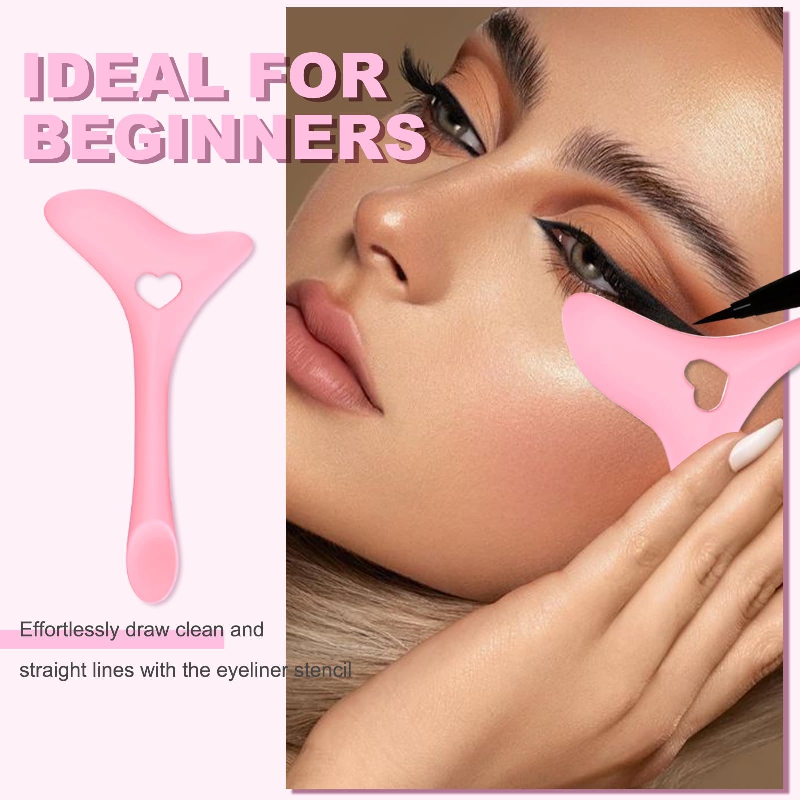 IDDFEVE 4Pcs Eyeliner Stencils, Silicone Winged Tip, Multifunctional Mascara Shield for Eyeshadow and Eyelashes, Professional &Quick Cat Eye Makeup Tool for Beginners (Pink)