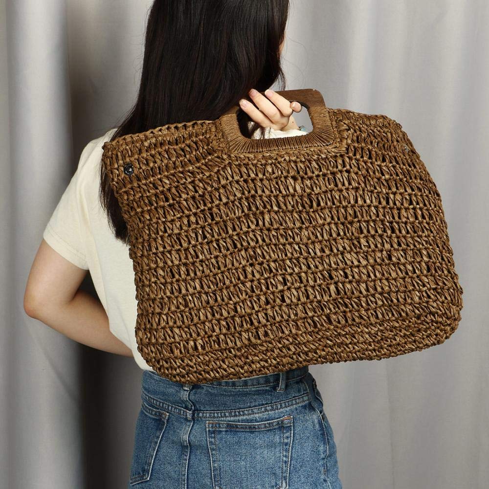 YYW Straw Tote Bag Women Hand Woven Large Casual Handbags Hobo Straw Beach Bag with Lining Pockets for Daily Use Beach Travel thumbnail 6