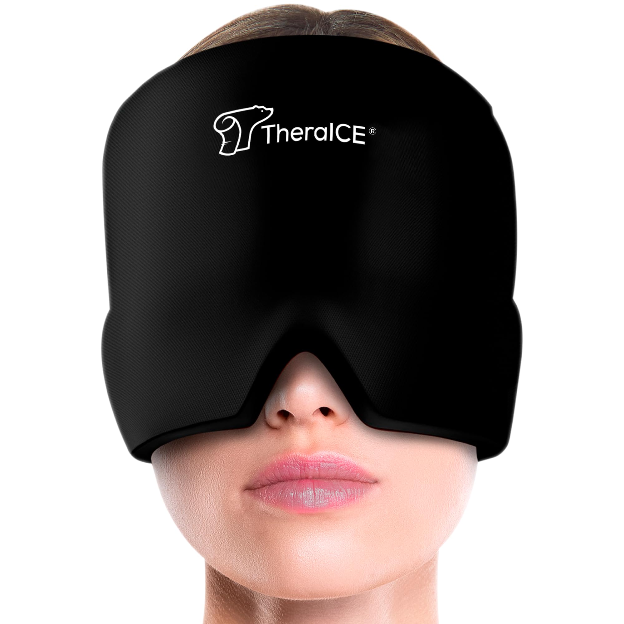 TheraICE Migraine Relief Cap, Soothing Headache Hat Ice Pack Mask, Face Cold Compress Cooling Gel Head Wrap Products for Tension, Stress & Hangover: Original Black 1.0