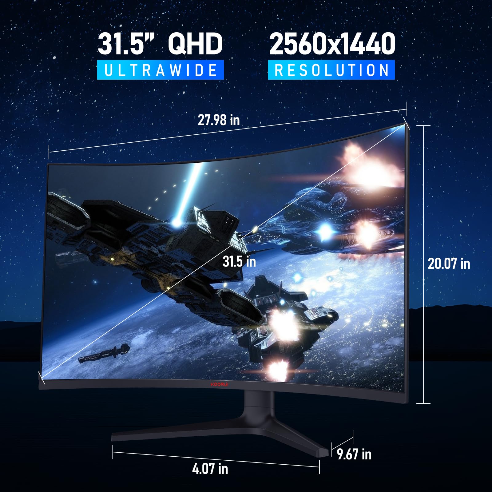 KOORUI Curved 27 Inch Gaming Monitor, Full HD 1080p R1500 180Hz VA Computer Monitor, 99% sRGB, Built-in Adaptive Sync, 1 x Display Port 1.2 & 2 x HDMI 2.0, Eye Care, VESA Compatible, Black 27E6CA thumbnail 7