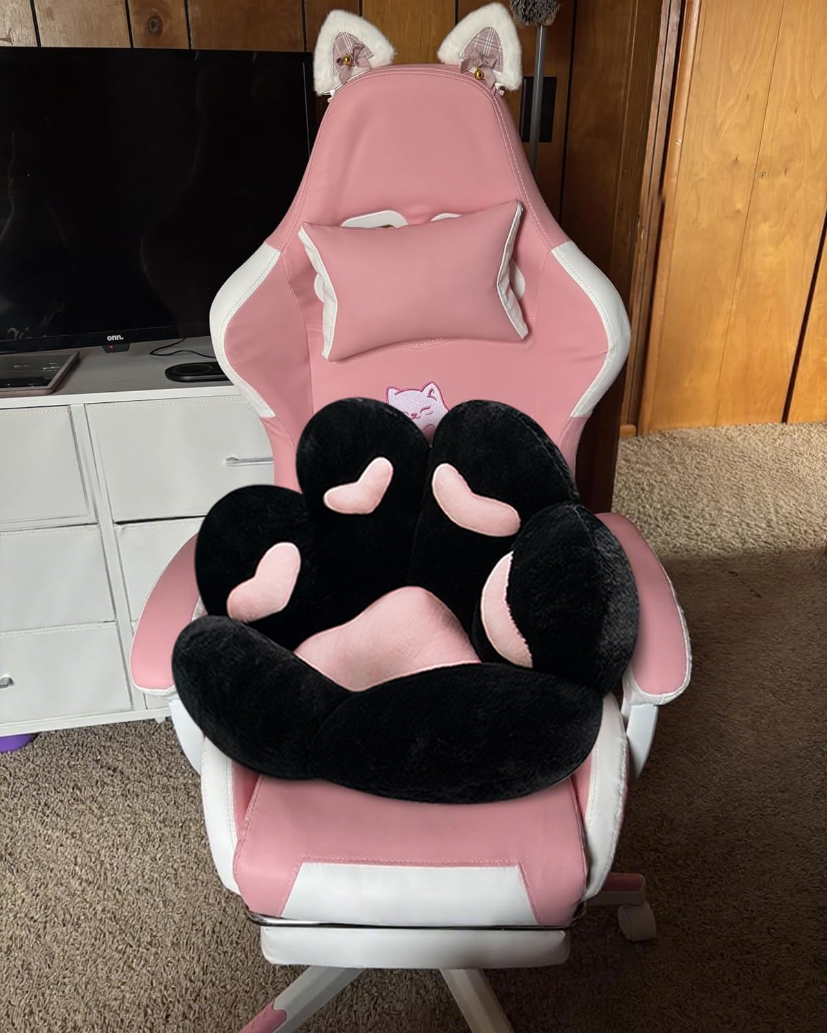 MOONBEEKI Cat Paw Cushion Chair Comfy Kawaii Plush Seat Cushions Shape Lazy Pillow for Gamer Chair 28"x 24" Cozy Floor Cute Seat Kawaii for Girl Worker Gift, Dining Room Bedroom Decorate Black: Black 28 Inch