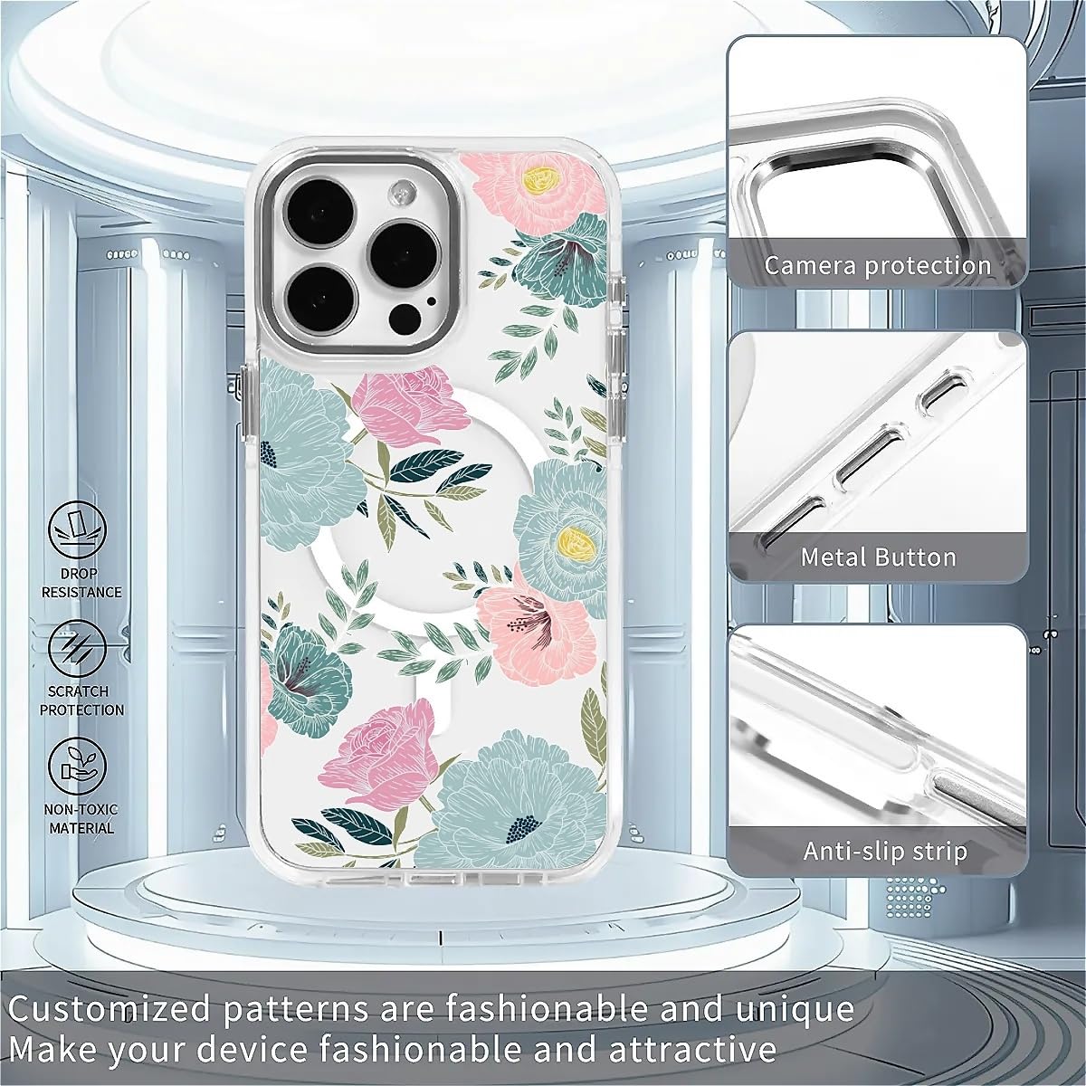 TAMEFOX for iPhone 15 Clear Case, Campatible with Magsafe,Fresh Red Cherry Soft TPU Slim Magnetic for Women Girl Protective Case for iPhone 15-6.1 Inch (White): Blue Red Camellia iPhone 13 Pro