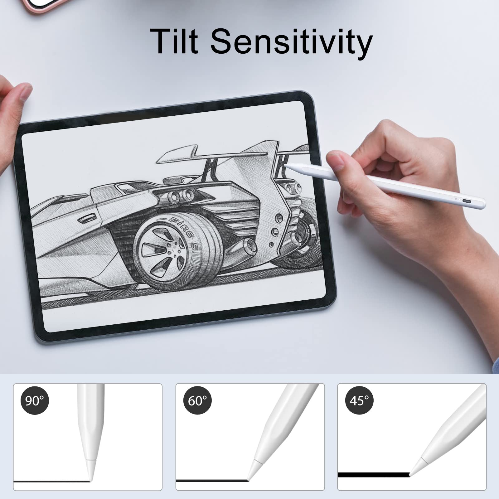 Stylus Pen for iPad Pencil 10th Generation, 13 Mins Fast Charging Apple Pencil with Palm Rejection & Tilt Sensitivity, Compatible w iPad 6/7/8/9/10/11, Pro 11"/12.9"/ M4, Air 3/4/5/M2/M3, Mini 5/6