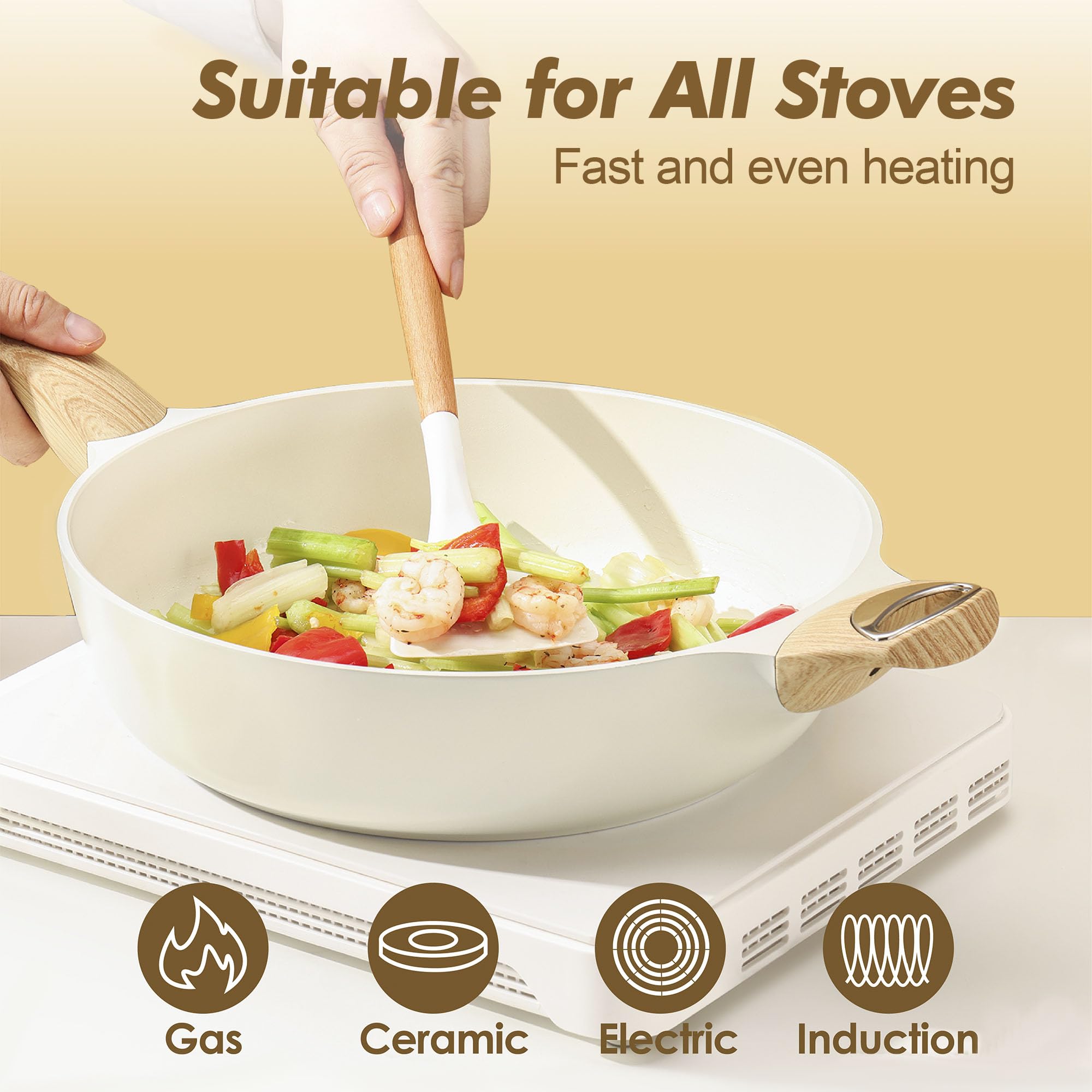 SENSARTE Ceramic Cookware Sets, Pots and Pans Set Non stick, 14-Piece Induction Cookware, Non toxic Healthy Non Stick Kitchen Cooking Set, with Frying Pans Set, PFAS PTFE PFOA PFOS Free: Ceramic White