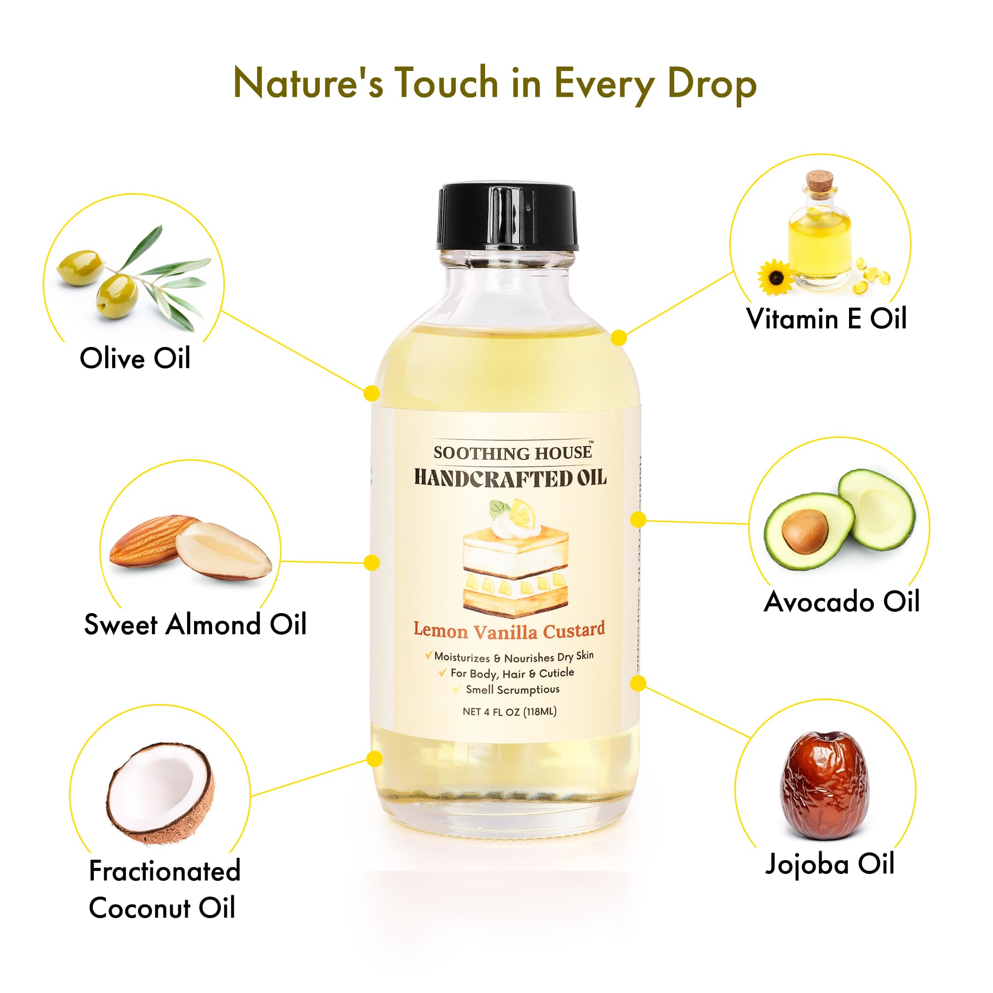 Soothing House Sweet Pineapple Body Oil - Moisturizing Body Oil for Soft, Glowing Skin with Almond & Jojoba Oil (4 fl oz): Lemon Vanilla Custard 4 Fl Oz (Pack of 1)