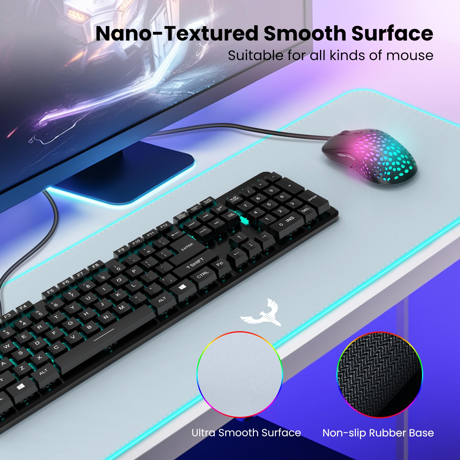 BladeHawks Extra Large RGB Gaming Mouse Pad-14 Light Modes, Extended Soft LED Mouse Pad, Anti-Slip Rubber Base, Computer Keyboard Mousepad Mat (31.5 x 12 Inch): Grey