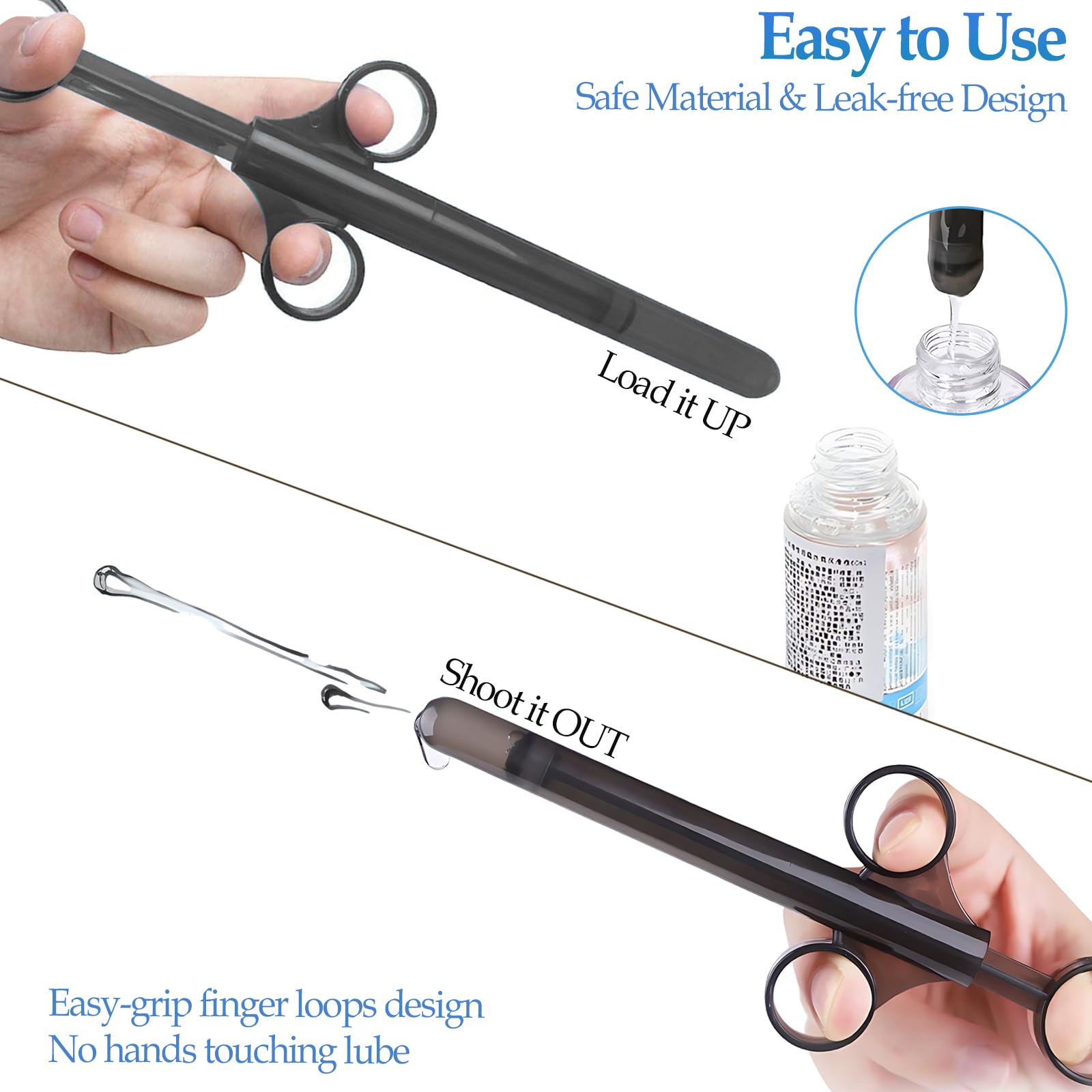 Lube Applicator Injectors with 10ml Precise Scales, 6.5” Long, Anal Shooter with Air-Proof Silicone Cap, Lubricant Applicator for Men, Women & Couples