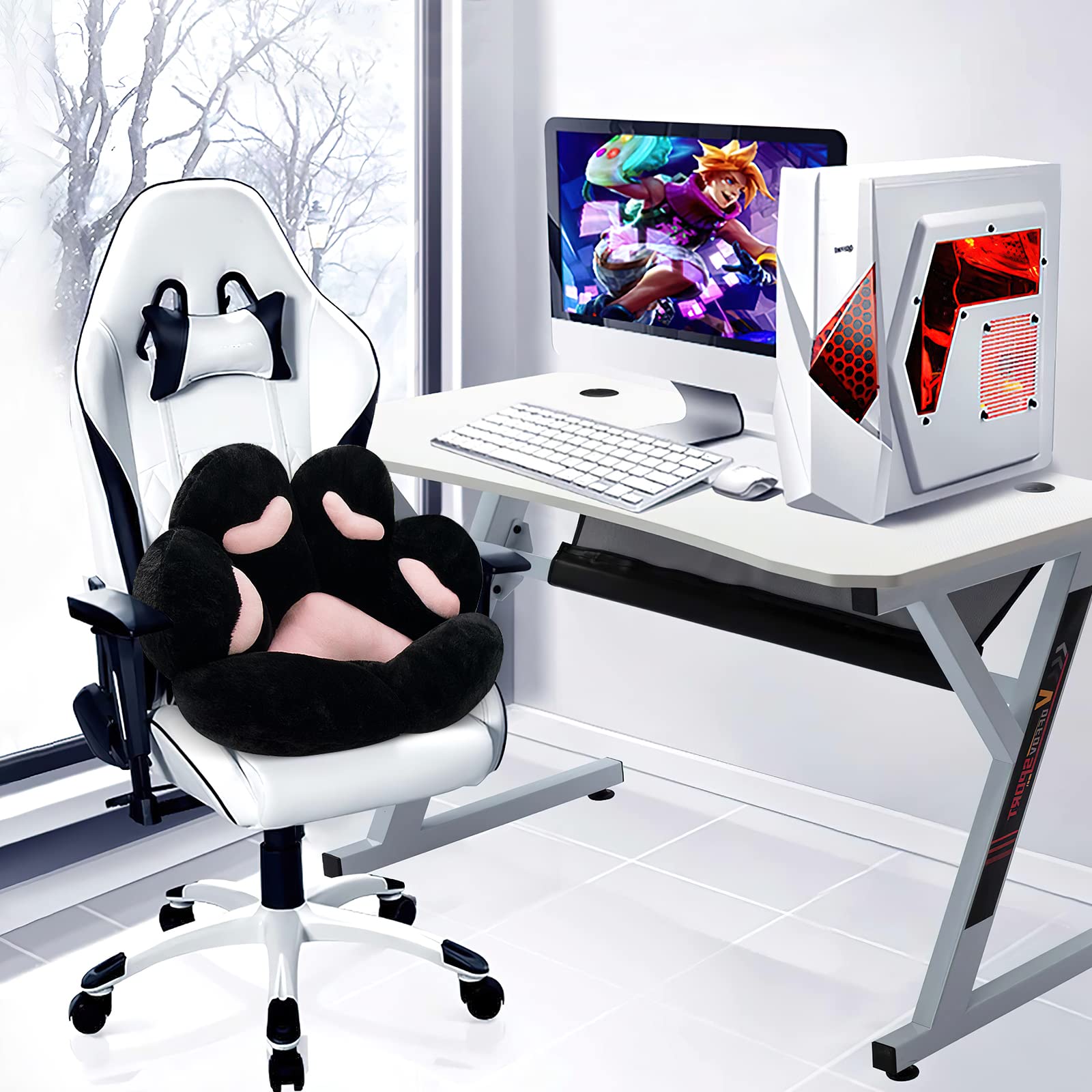 MOONBEEKI Cat Paw Cushion Chair Comfy Kawaii Plush Seat Cushions Shape Lazy Pillow for Gamer Chair 28"x 24" Cozy Floor Cute Seat Kawaii for Girl Worker Gift, Dining Room Bedroom Decorate Black: Black 24 Inch