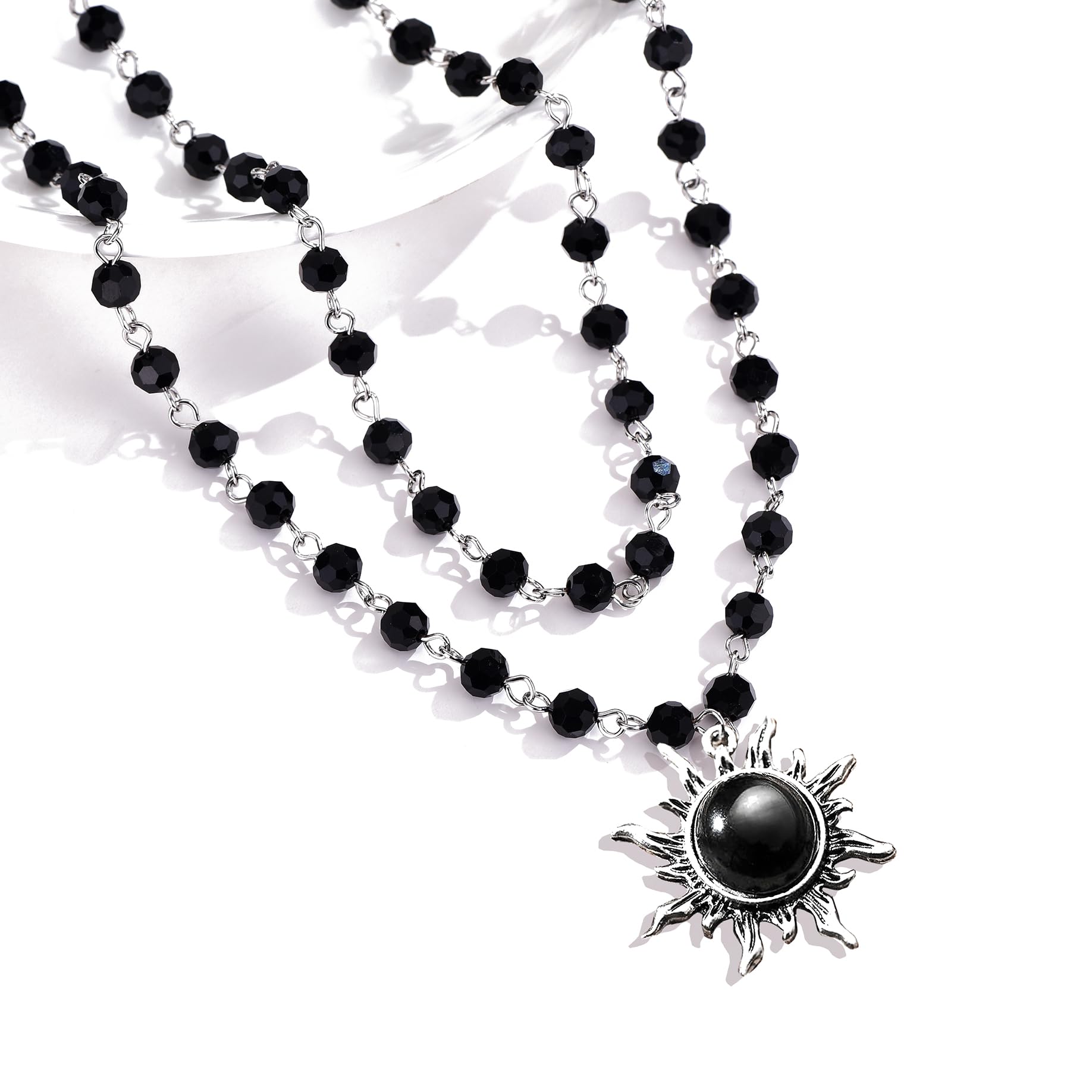 Balirek Gothic  Necklaces Moon Cross Necklaces Black Crystal Chain Halloween Black Pendant Choker Halloween Jewelry for Woman: Sun
