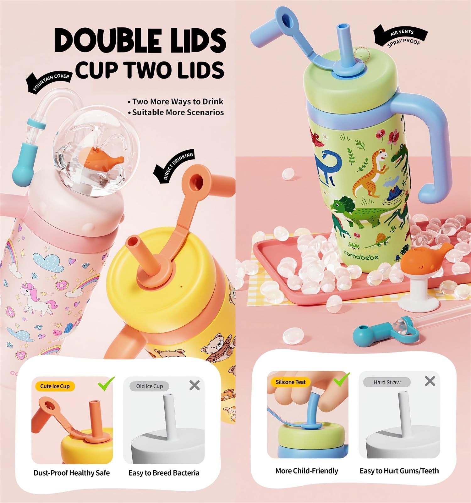 Stainless Steel Whale Fountain Tumbler with Handle 2025 Drinking Cup with Whale Squirt Insulated Travel Tumblers Kids Weighted Sippy Cup No Spill Cute Water Bottle with Lids and Straws Leak Proof ()