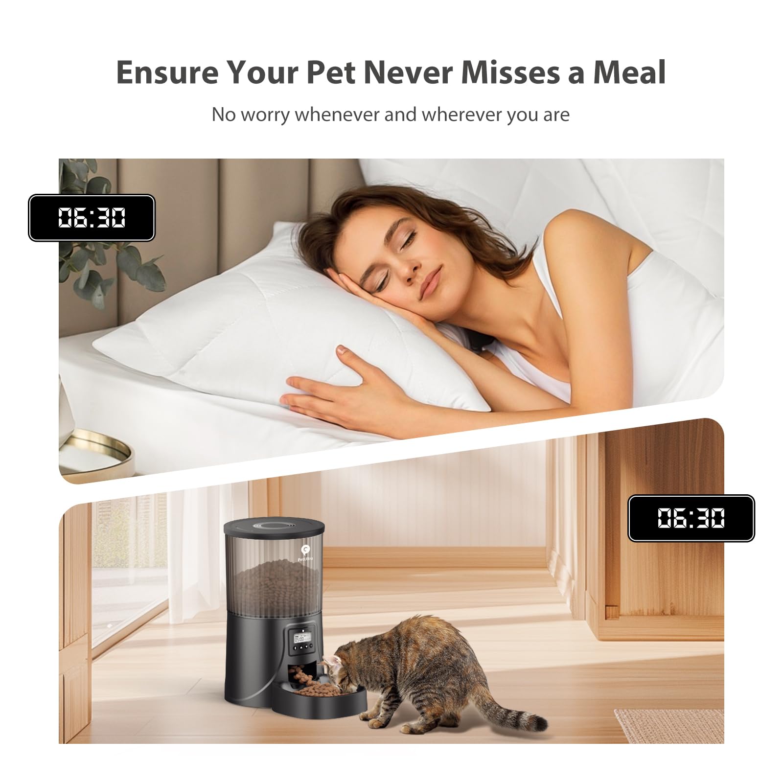 PETULTRA Automatic Cat Feeder: 4L Timed Cats Food Dispenser Programmable 1-6 Meal for Cat and Small Medium Dog- Auto Pet Feeder Easy to Set Up Dual Power Supply with Desiccant Bag| Detachable Washable thumbnail 2