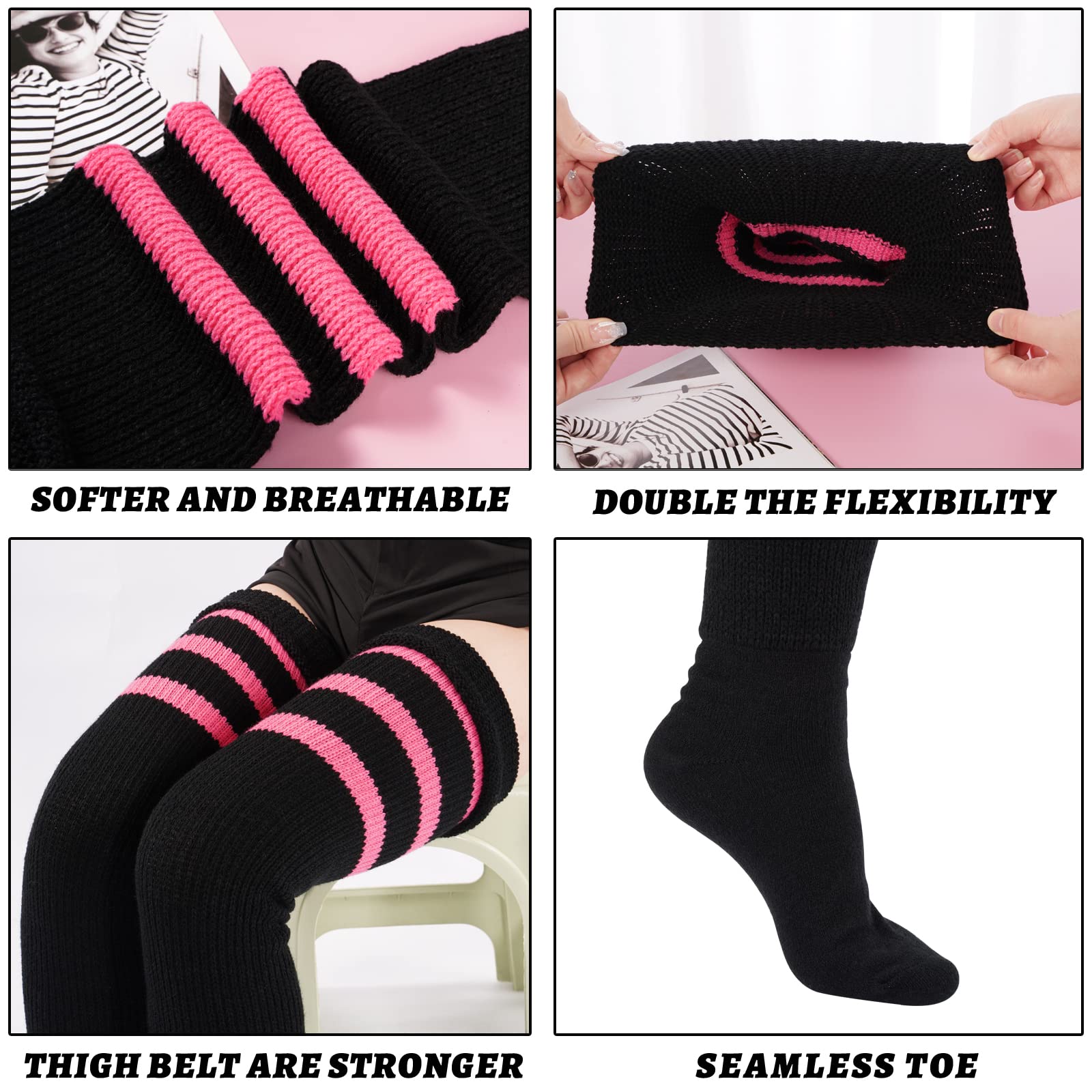 Plus Size Womens Thigh High Socks for Thick Thighs- Extra Long Striped Thick Over The Knee Socks- Leg Warmer Boot Socks