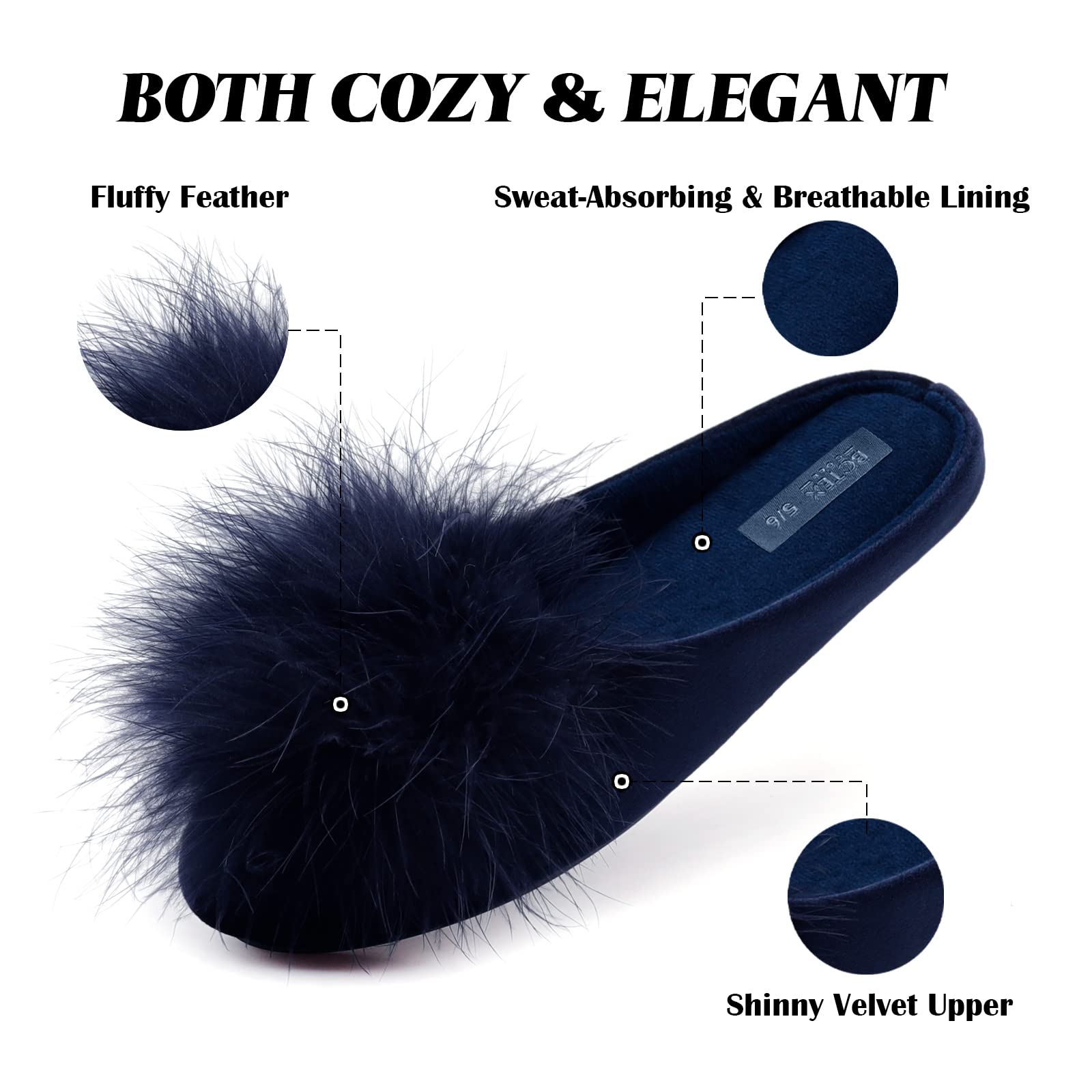 BCTEX COLL Women's Cozy Velvet Memory Foam House Slipper, Ladies Fuzzy Bedroom Slipper Non-slip Sole