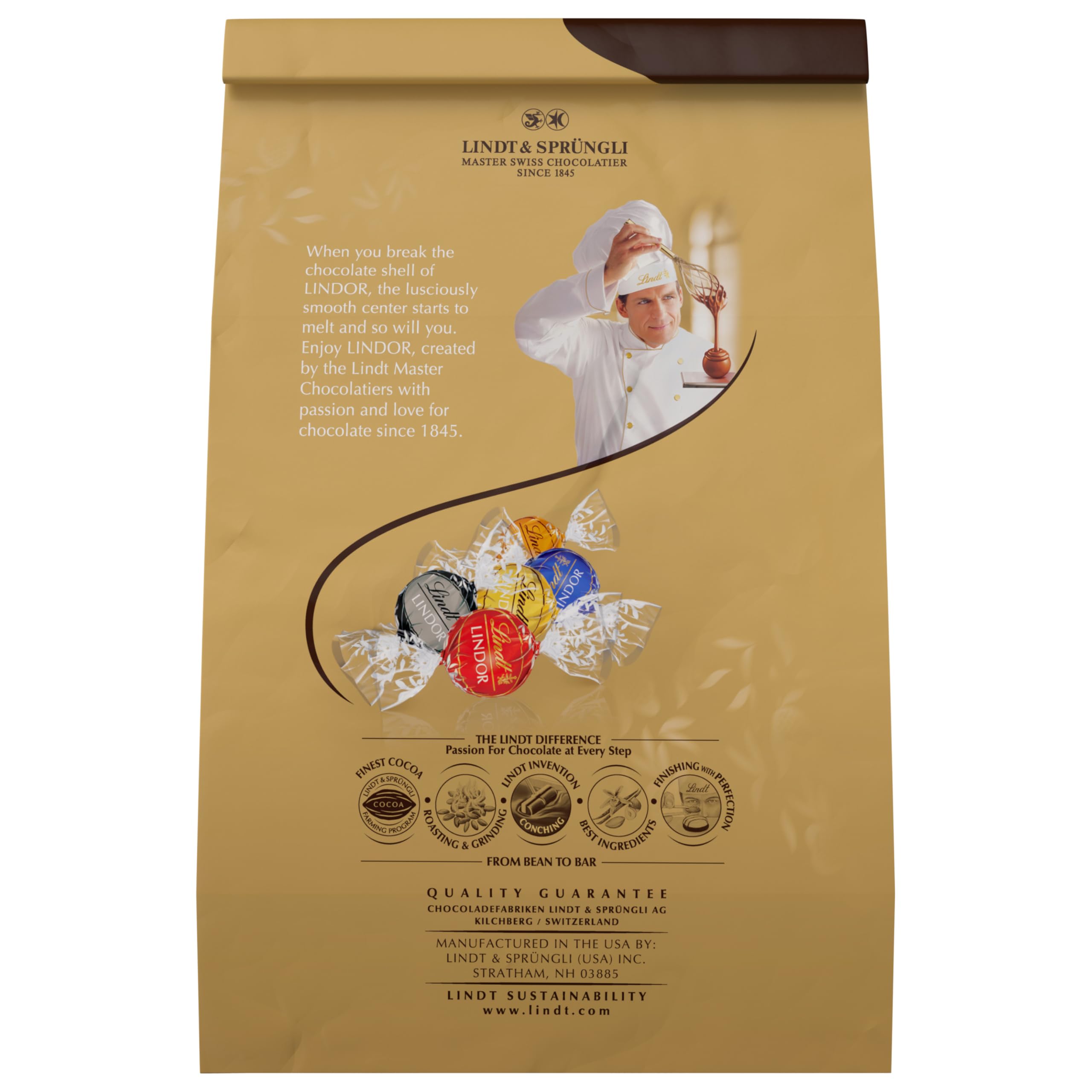 Lindt LINDOR Assorted Chocolate Candy Truffles, Chocolate with Smooth, Melting Truffle Center, 15.2 oz. Bag