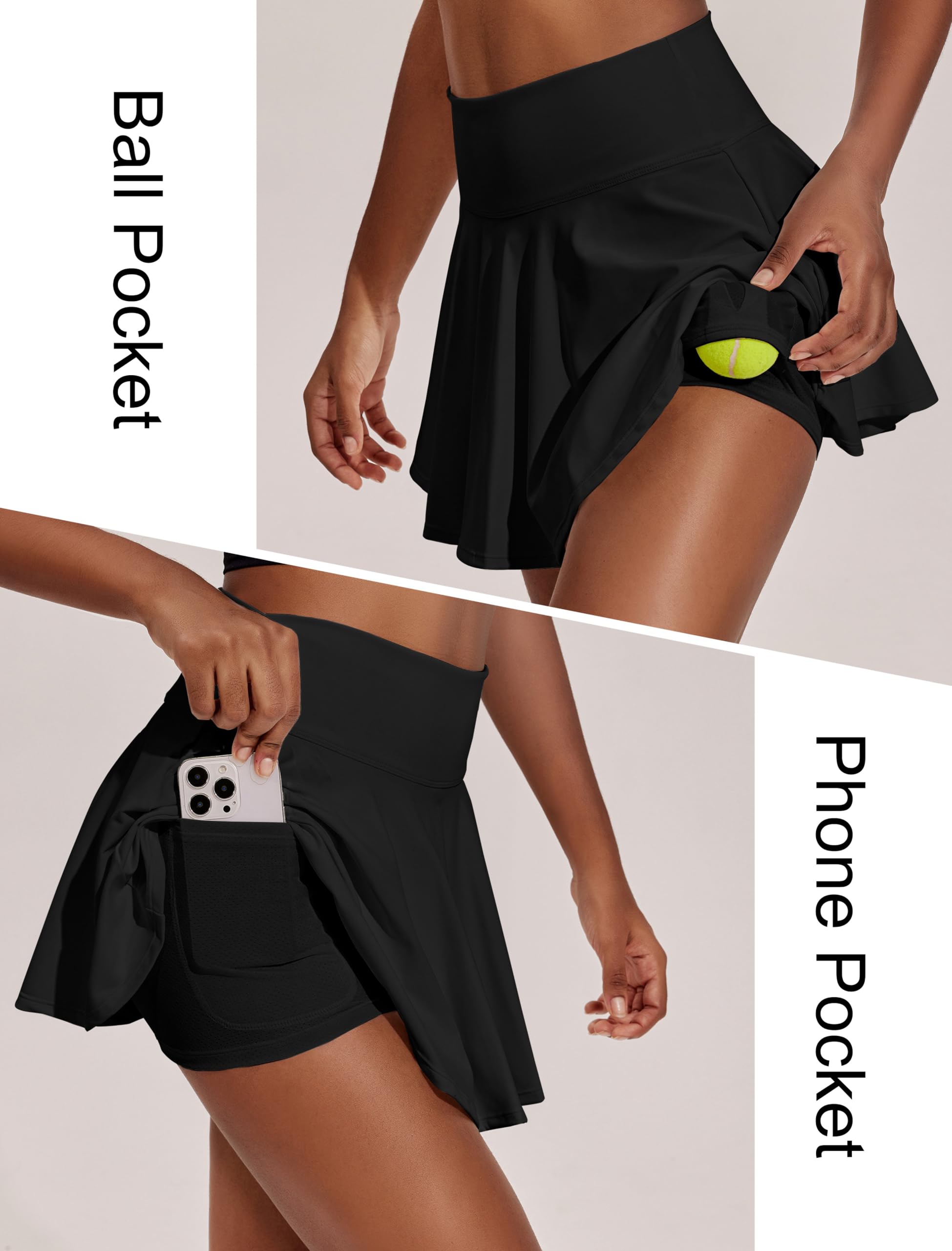 PINSPARK Womens Tennis Skirt Pleated Athletic Skirts with Pockets Shorts High Waisted Golf Skort for Workout Pickleball: Black Medium