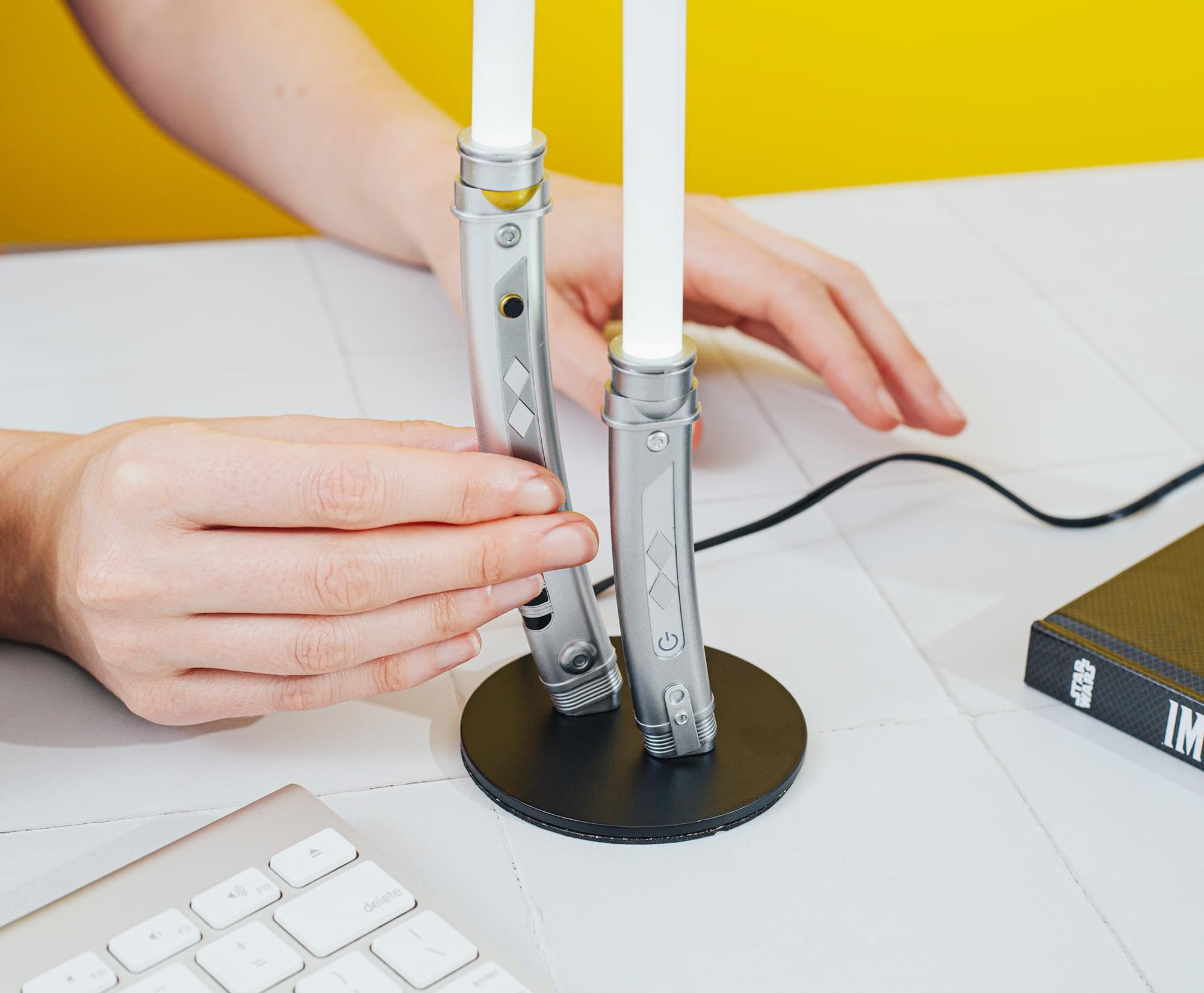 Star Wars  White Dual Lightsabers 12-Inch Mini LED Mood Light for Nightstand Table