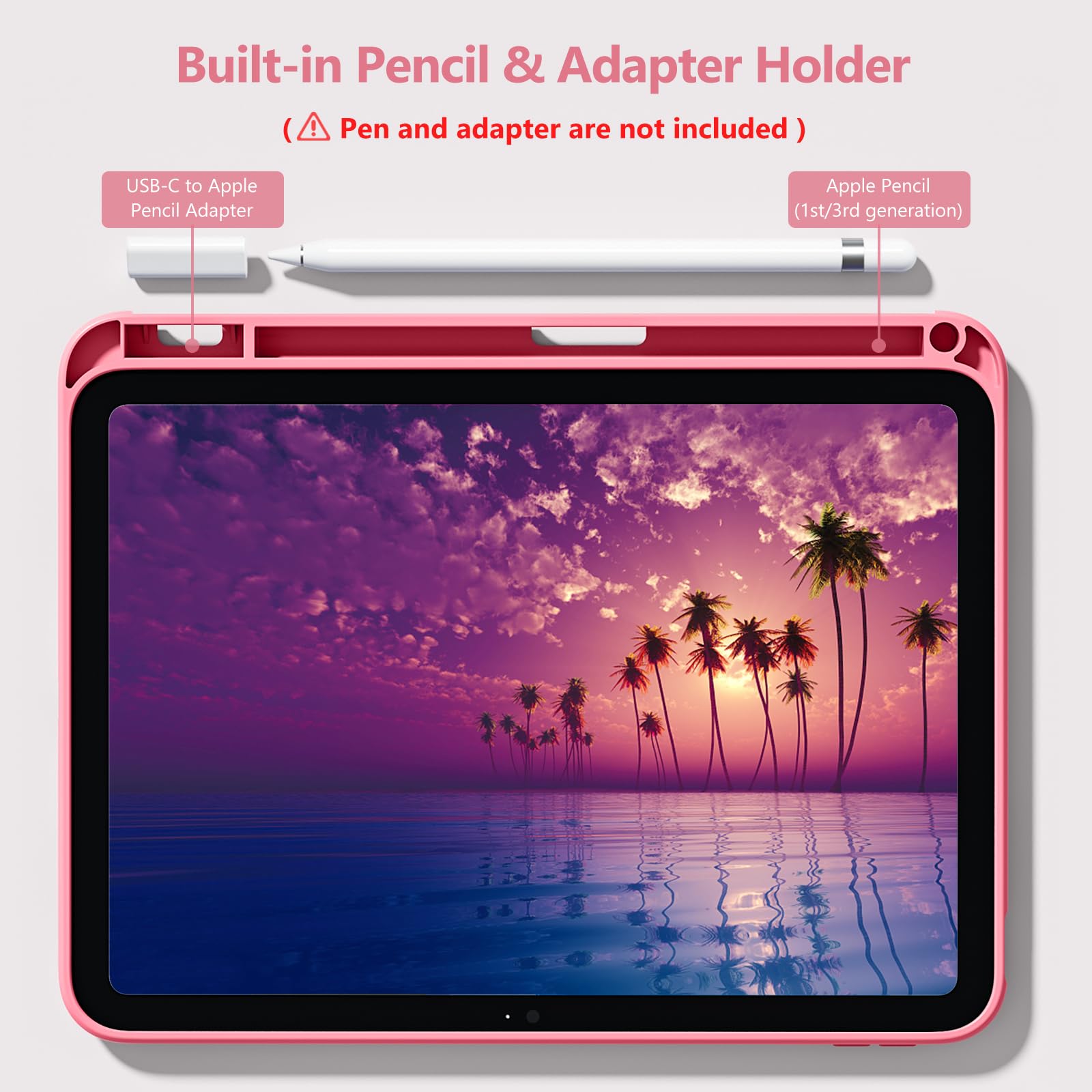 Wenlaty Compatible with iPad (A16) 11th Generation Case 11 Inch 2025, for iPad 10th Generation Case 10.9 Inch 2022 with Pencil Holder, Trifold Stand Protective Cover, Auto Wake/Sleep, Watermelon Pink