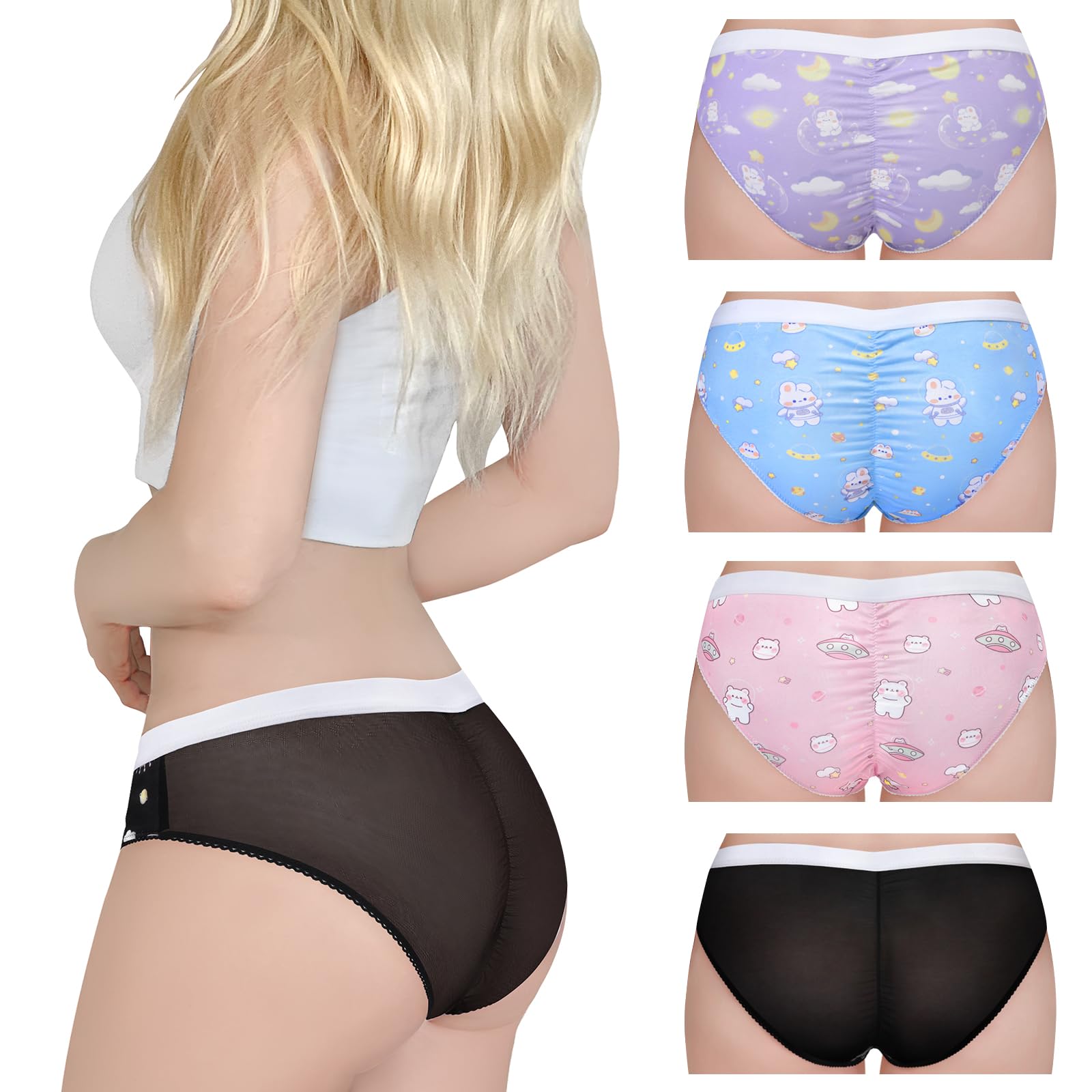 Littleforbig Women's Ladies Soft Smooth Silky Underwear Comfortable Hipster Briefs Babydoll Dreamy Galaxy 4 Pack Panties Set: Small Multicolor