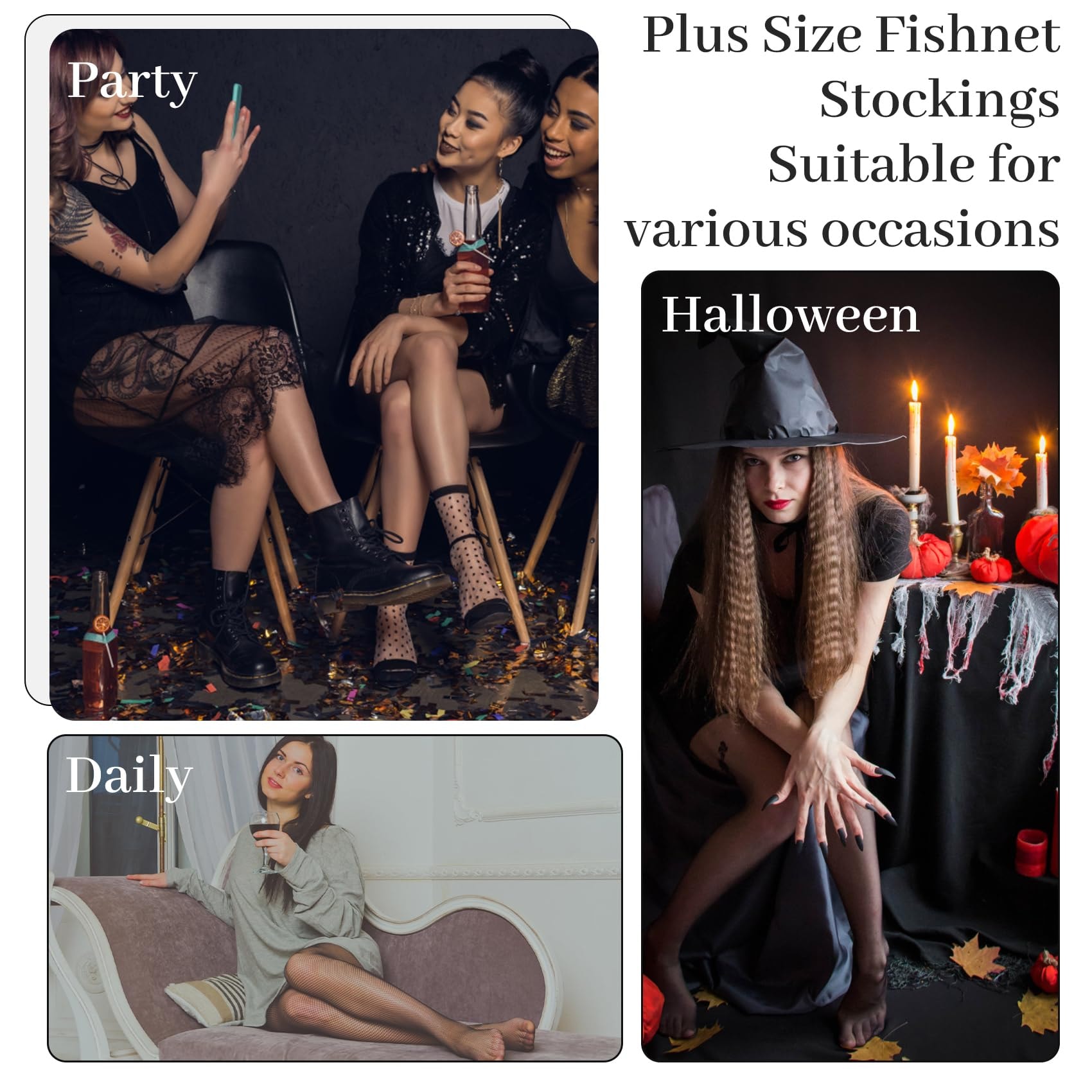 iCamter Plus Size Fishnet Stockings, Black Fishnet Tights Thigh High Stockings Suspender Pantyhose - Image 6
